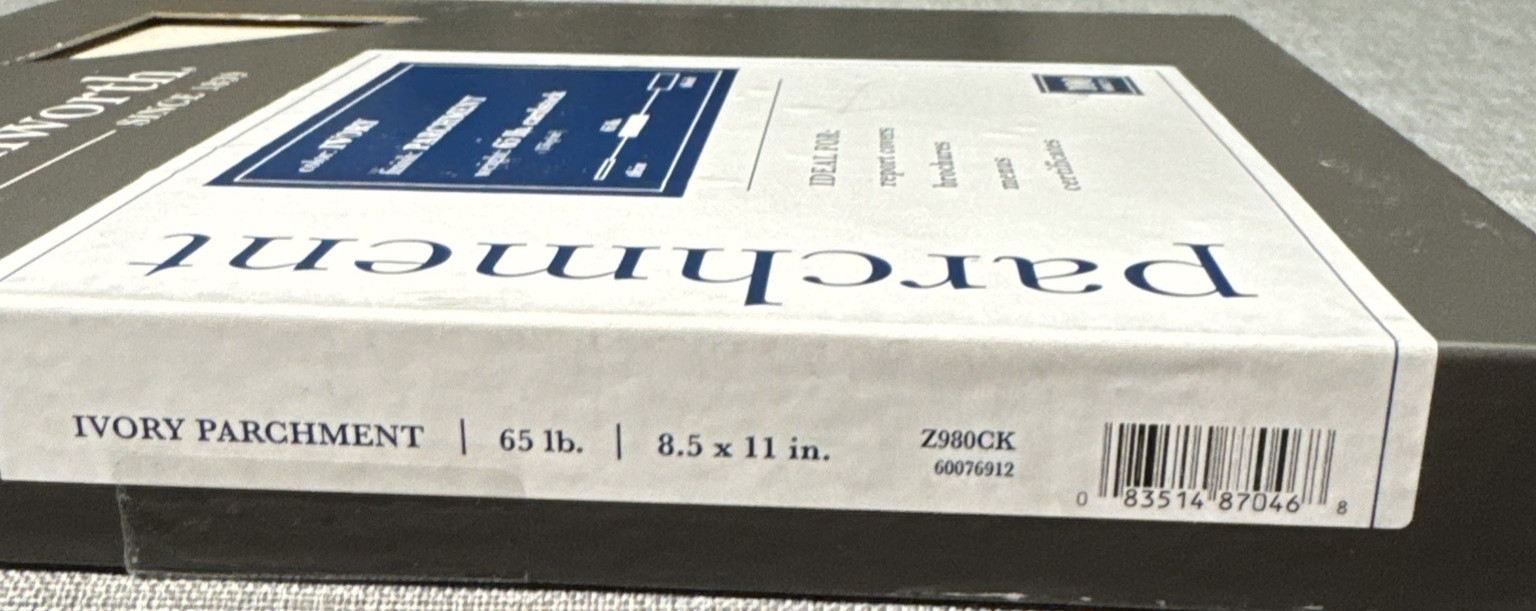 Southworth Parchment Paper 65 lb Ivory 100 Bright 8.5 x 11 400 sheets