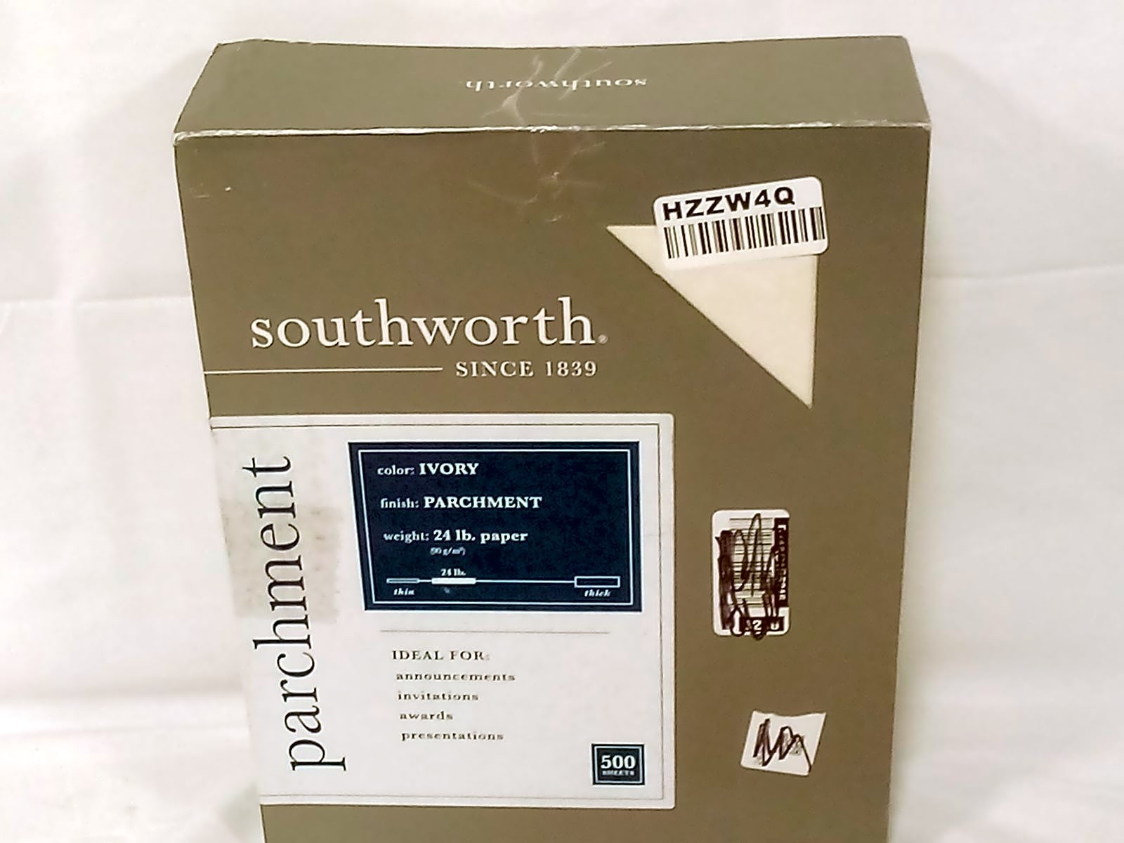 Southworth 984C Parchment Specialty Paper Ivory 24 lb 8.5 x 11 500 Sheets