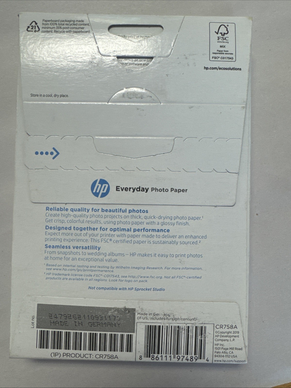 NEW HP Everyday Photo Paper 4 x 6 Glossy 50 Sheets Sealed in Original Packaging