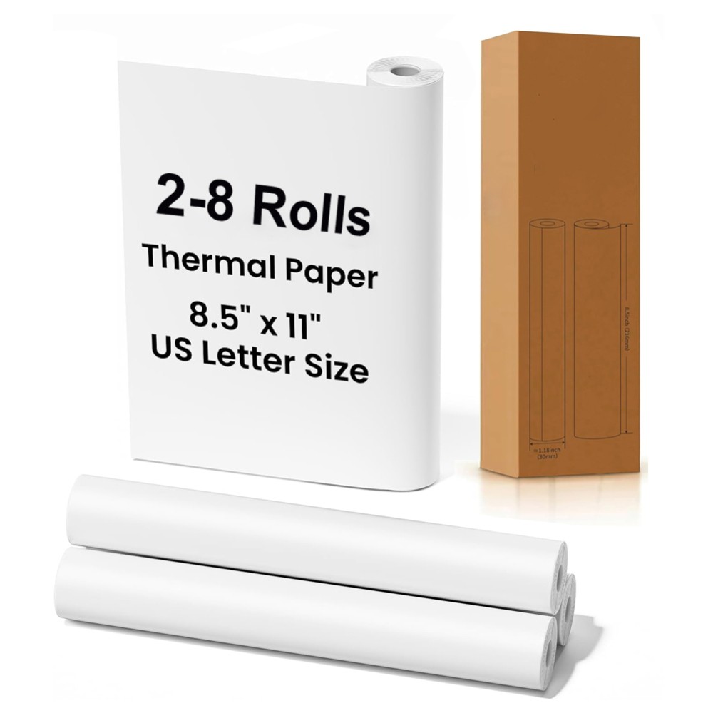 2/4/6/8 Rolls A4 Thermal Printer Paper 8.5″x11″ Letter Size for Portable Printer