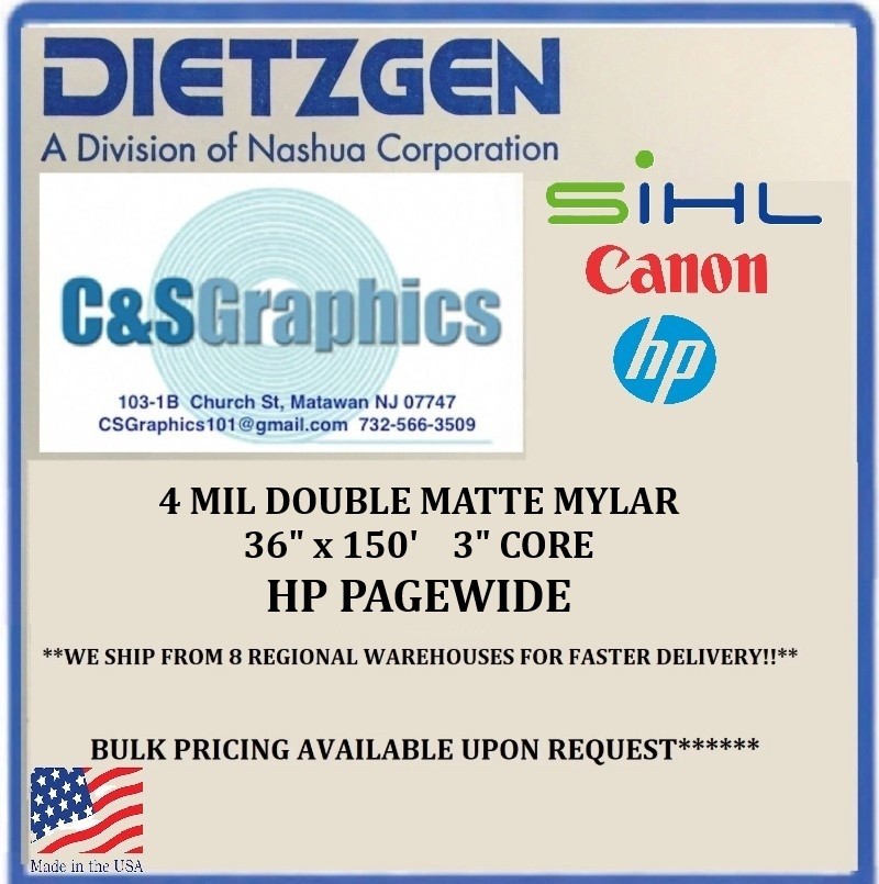 HP PAGEWIDE 4mil Double Matte MYLAR 36″ X 150′ Film Roll – 3-inch Core