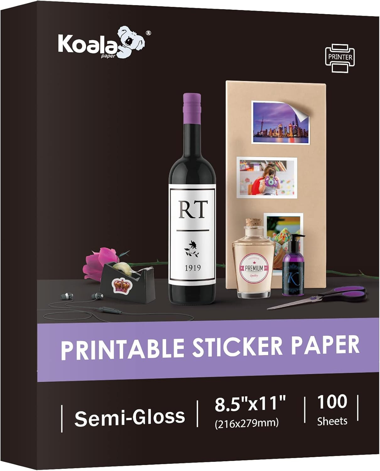 Semi Glossy Sticker Paper for Inkjet & Laser Printer – 100 Sheets 8.5 X