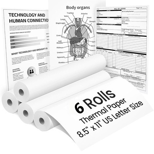 6 Rolls A4 Thermal Printer Paper 8.5×11″ for M08F M832 M834 Portable Printer US