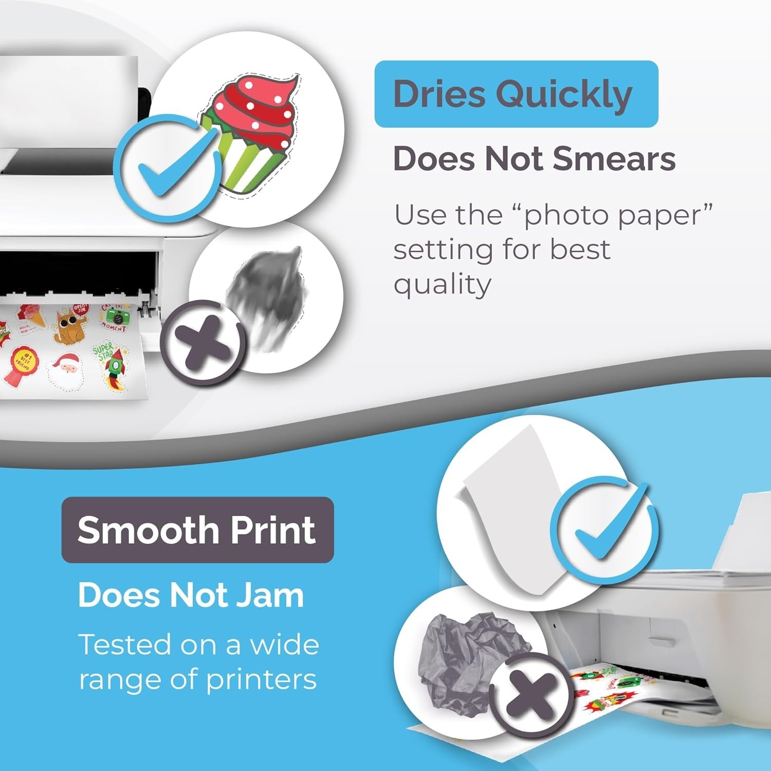 Papel Adhesivo Vinilo Brillante 32 Hojas para Impresora Inkjet Laser Impermeable