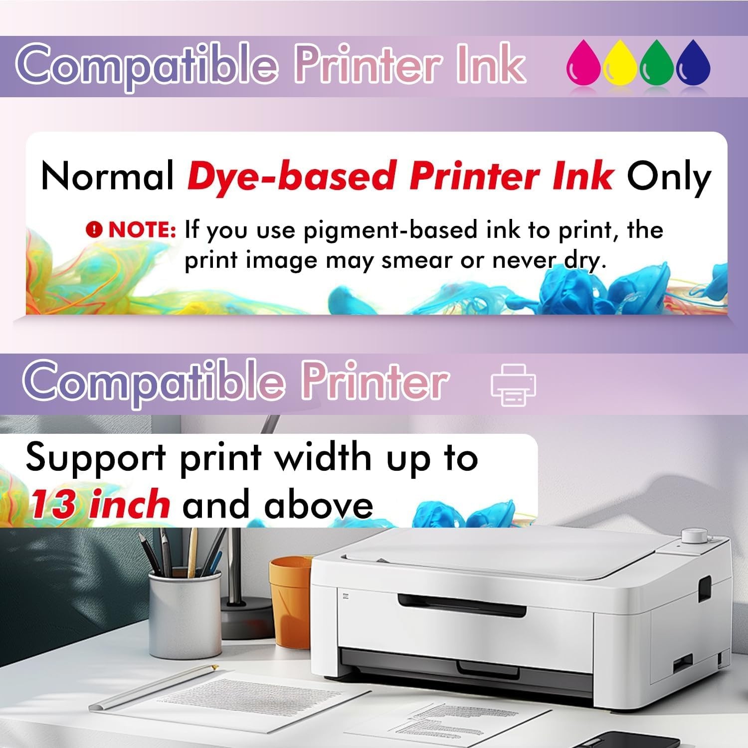 Printable Vinyl Sticker Paper Roll White 13 inch x 32.8 ft Inkjet Printers