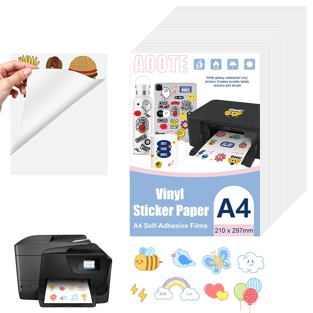 30 Sheets Sticker Paper for Printing A4, Labels Self Adhesive Printable A…