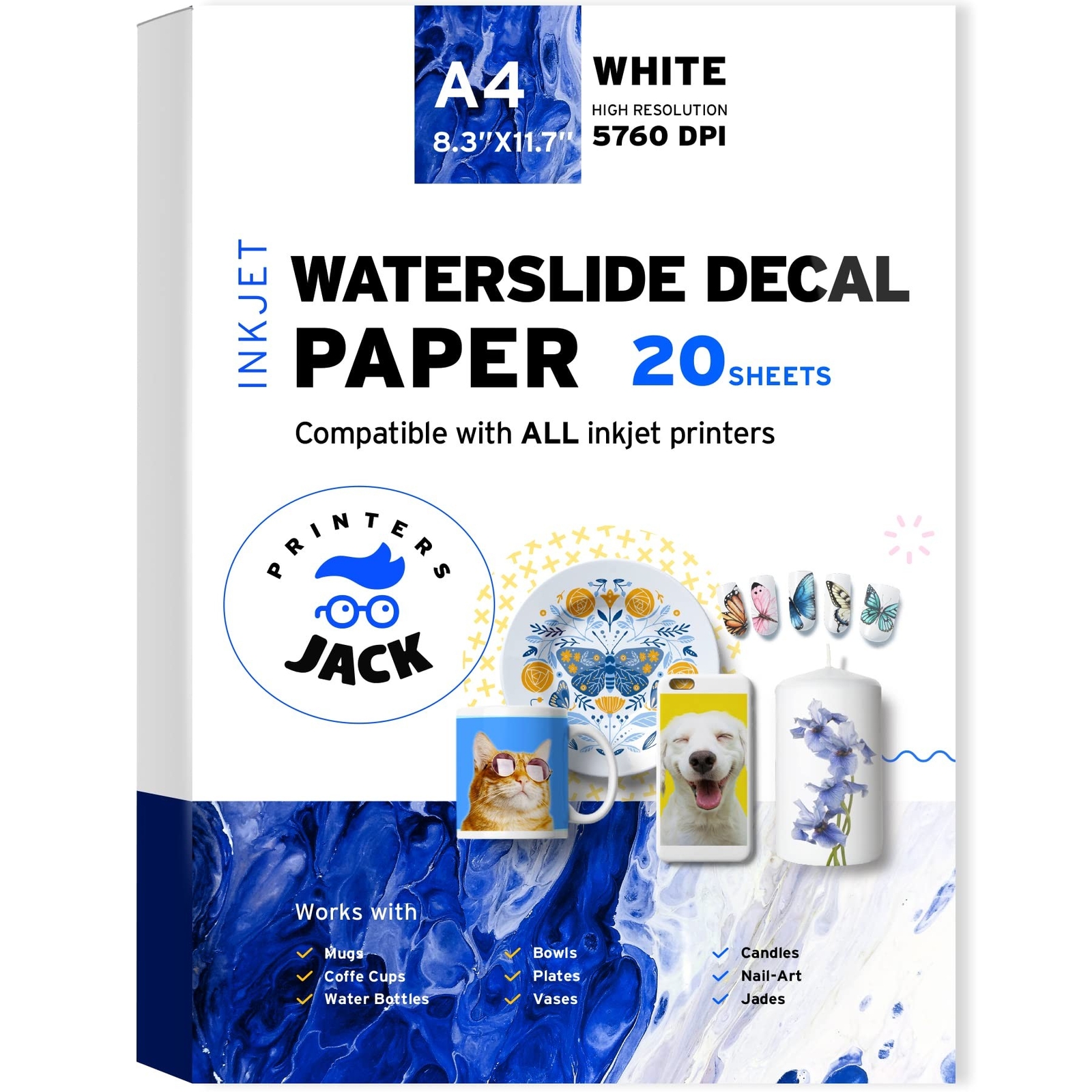 Printers Jack Water Slide Decal Paper Inkjet WHITE 20 Sheets A4 Size Premium …