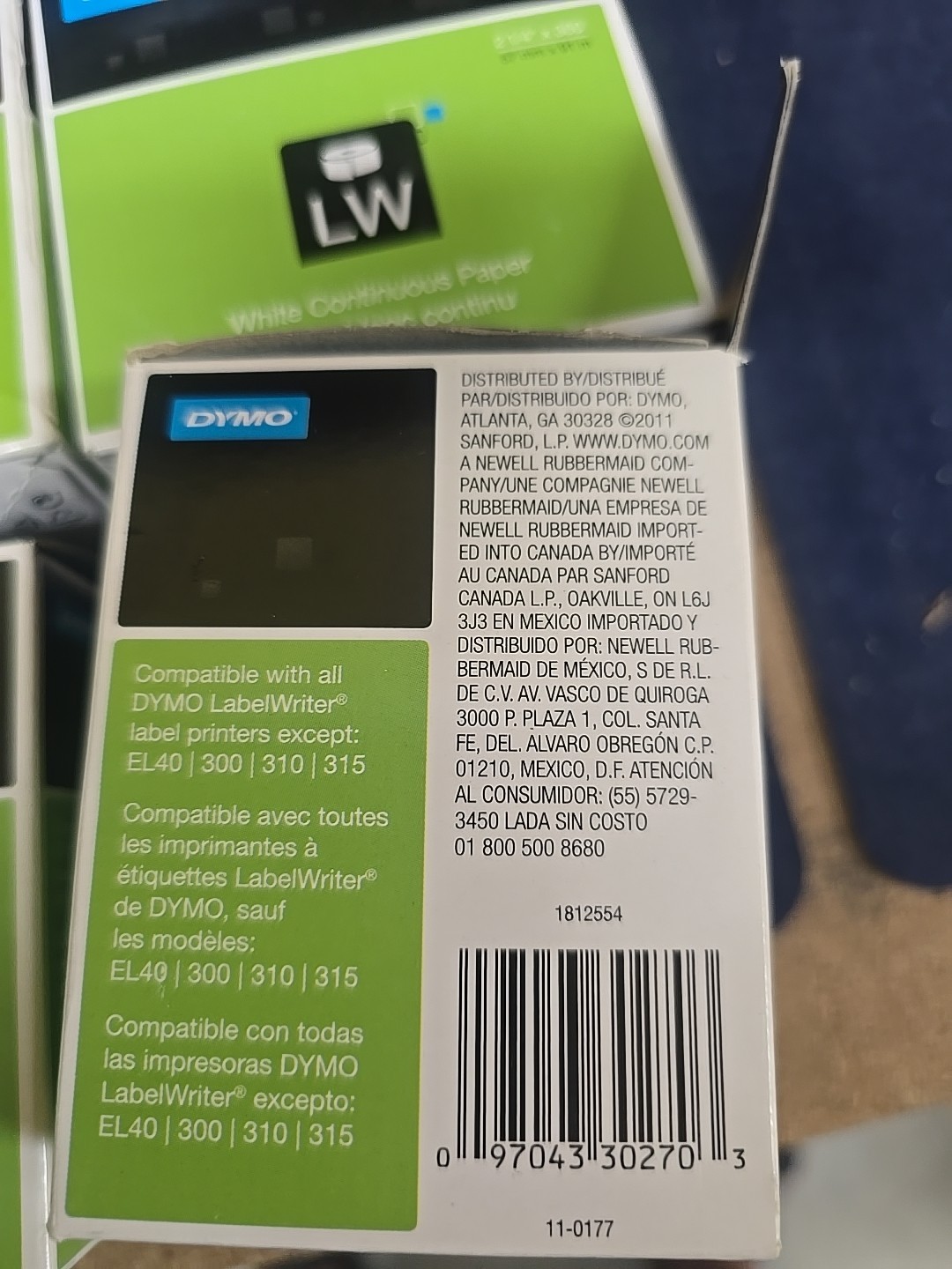 Lot 5 Dymo 30270 LW Continuous roll 2-1/4 X 300ft OEM Paper NEW LABEL WRITER 450