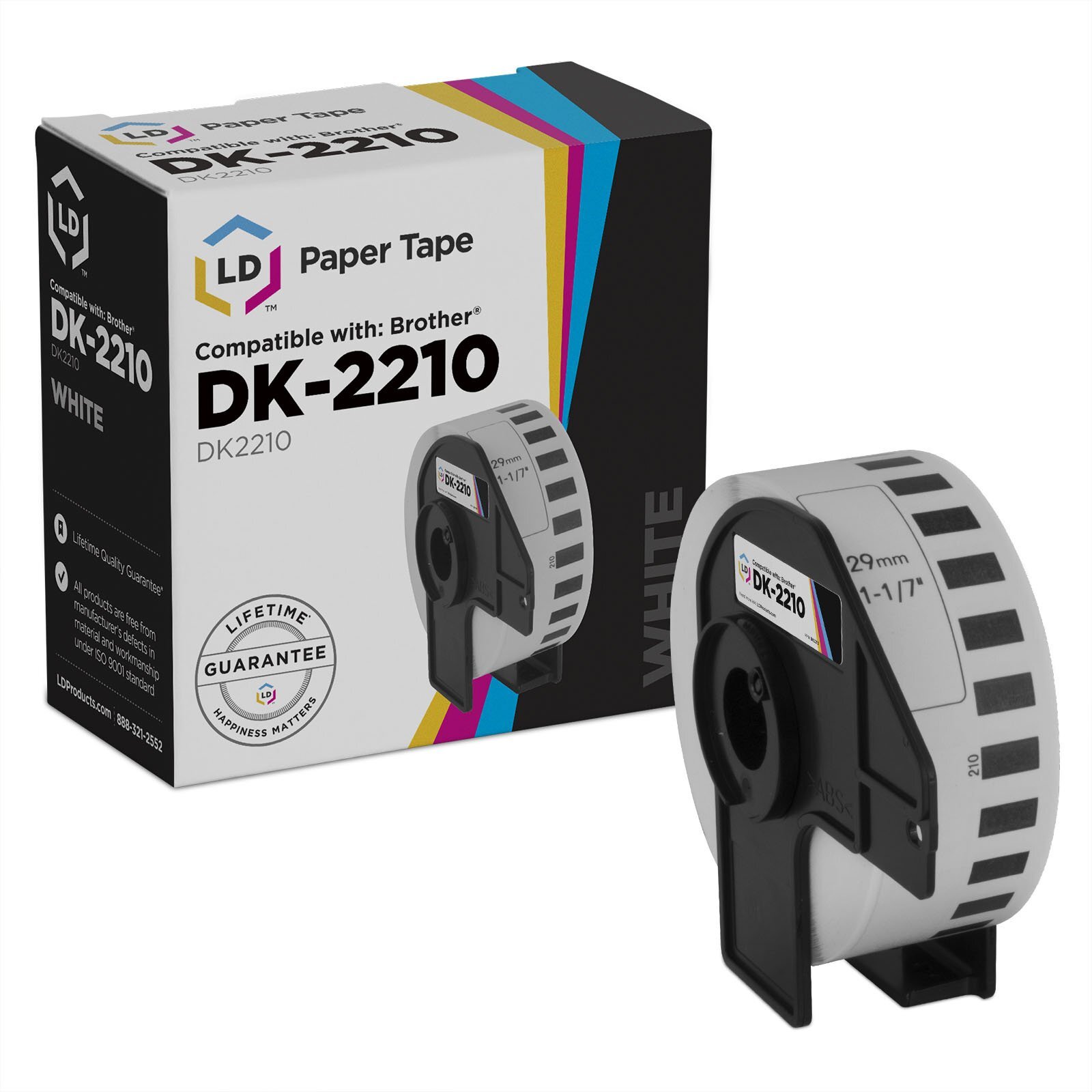 LD Continuous Label Replaces Brother DK-2210 – 1.1 in x 100 ft (White, 1 Roll)