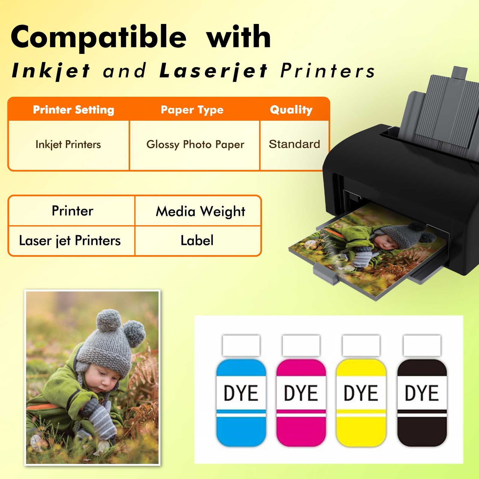 Koala 100 Sheets 8.5×11 In Thin SemiGlossy Photo Paper Inkjet Laser 6Mil