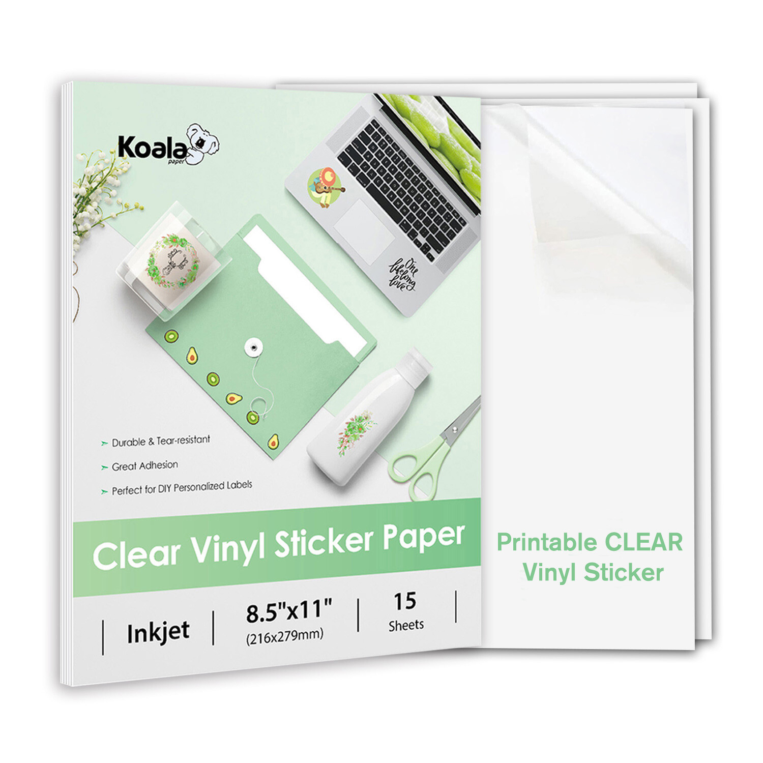 Koala Clear Sticker Paper for Inkjet Printer 30 Ct Waterproof Printable Vinyl