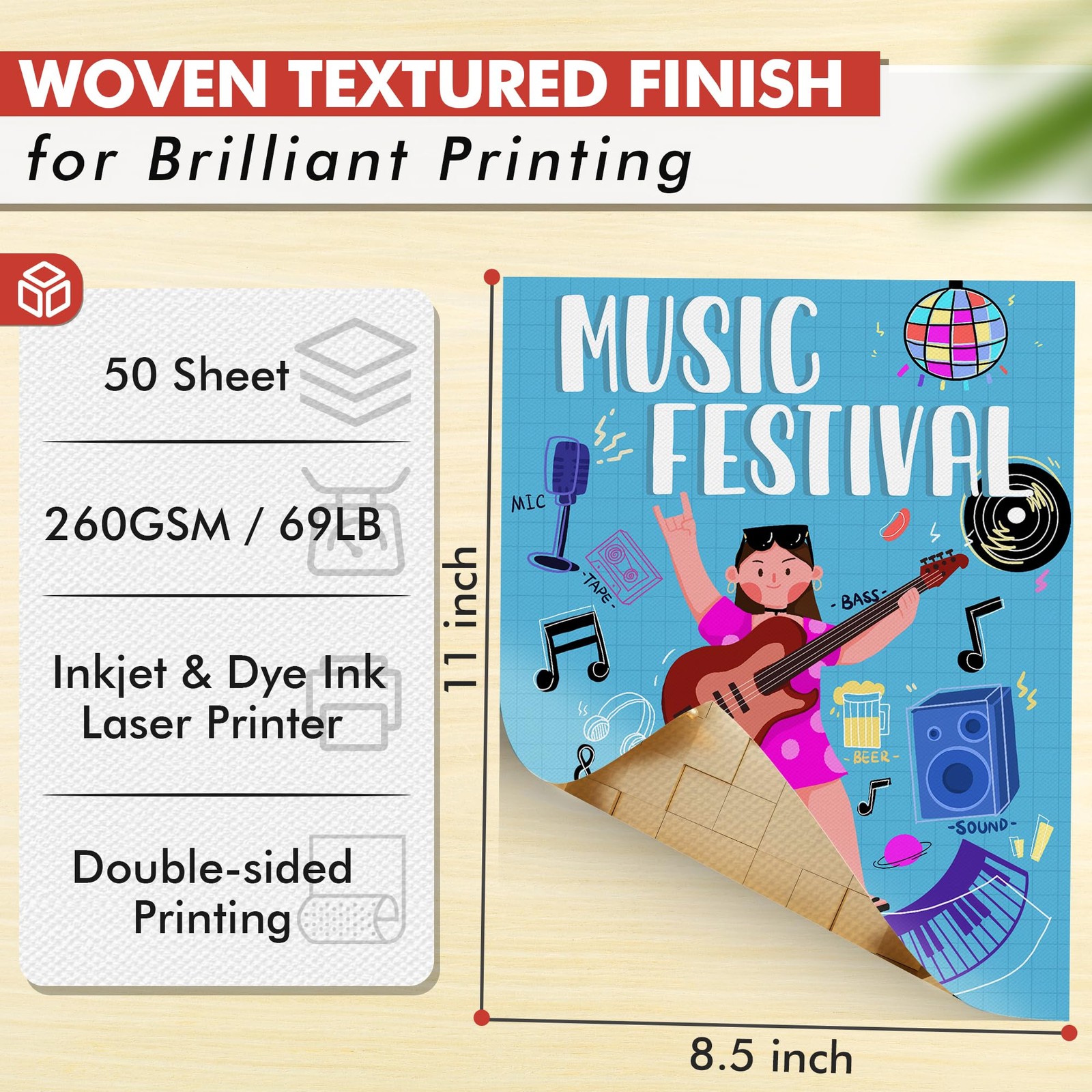 Koala Woven Textured Doublesided Photo Paper Inkjet Laser 260GSM 8.5×11 50 Pcs