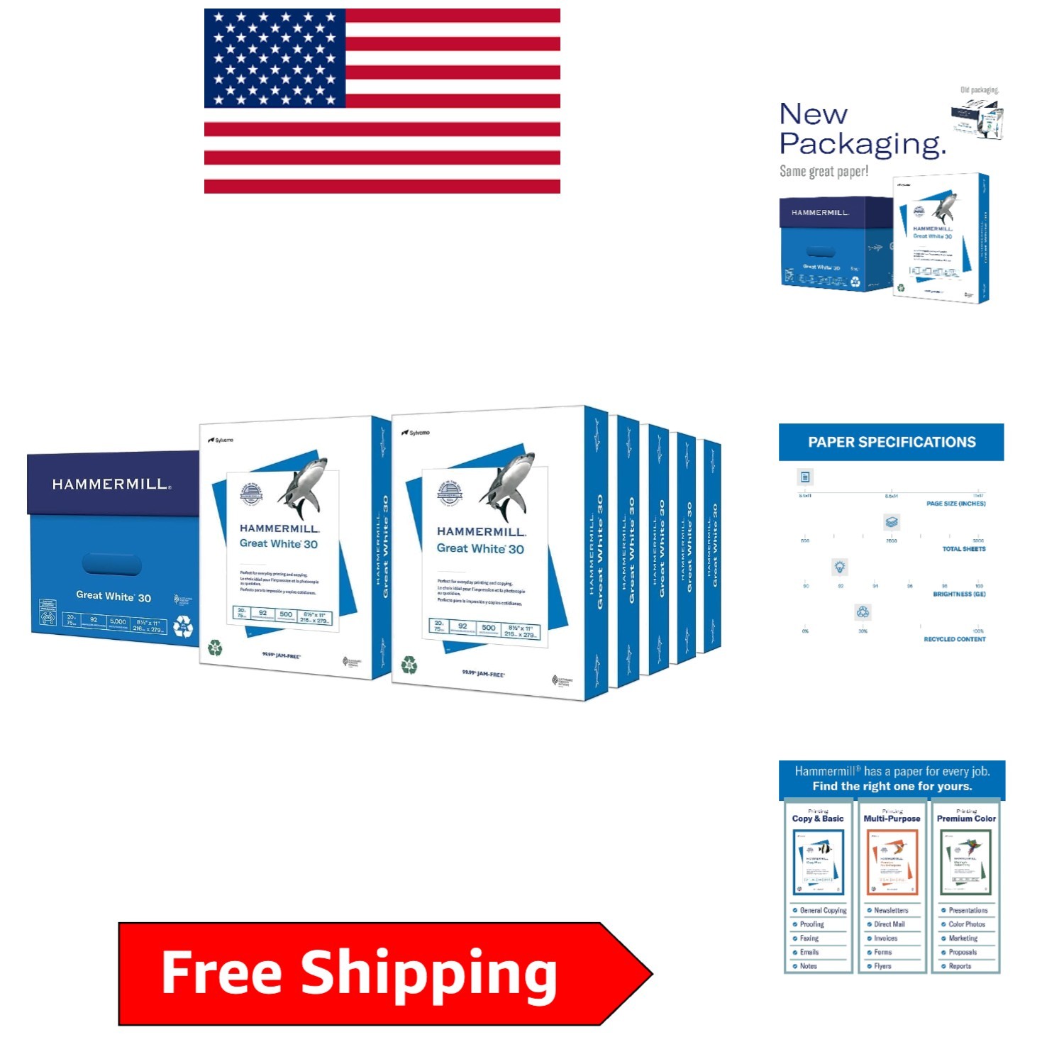 Dependable White 30% Recycled Paper – Letter Size, 5000 Sheets Made in USA