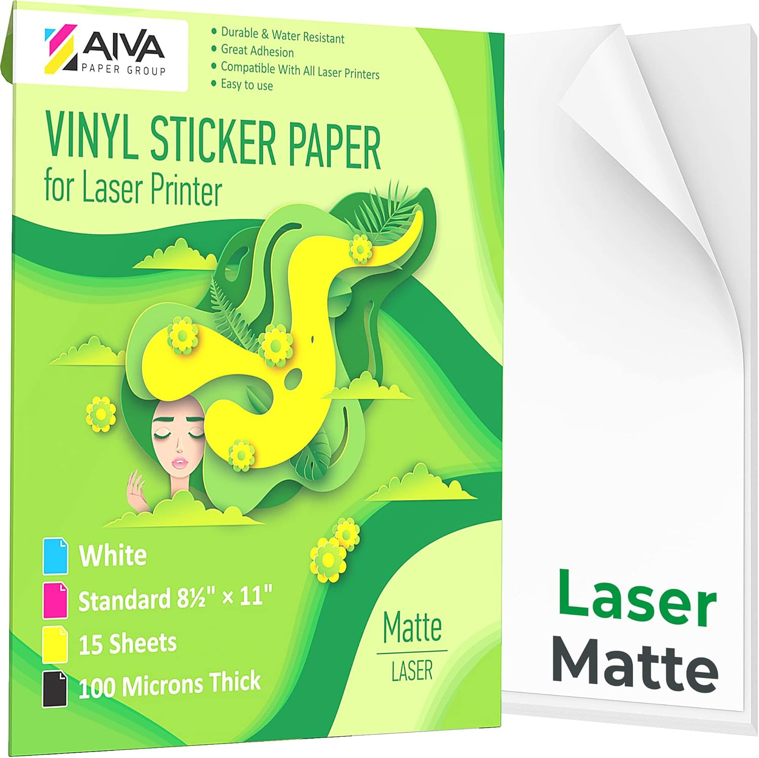 15 Sheets Printable Vinyl Sticker Paper Matte Finish Self Adhesive 8.5X11