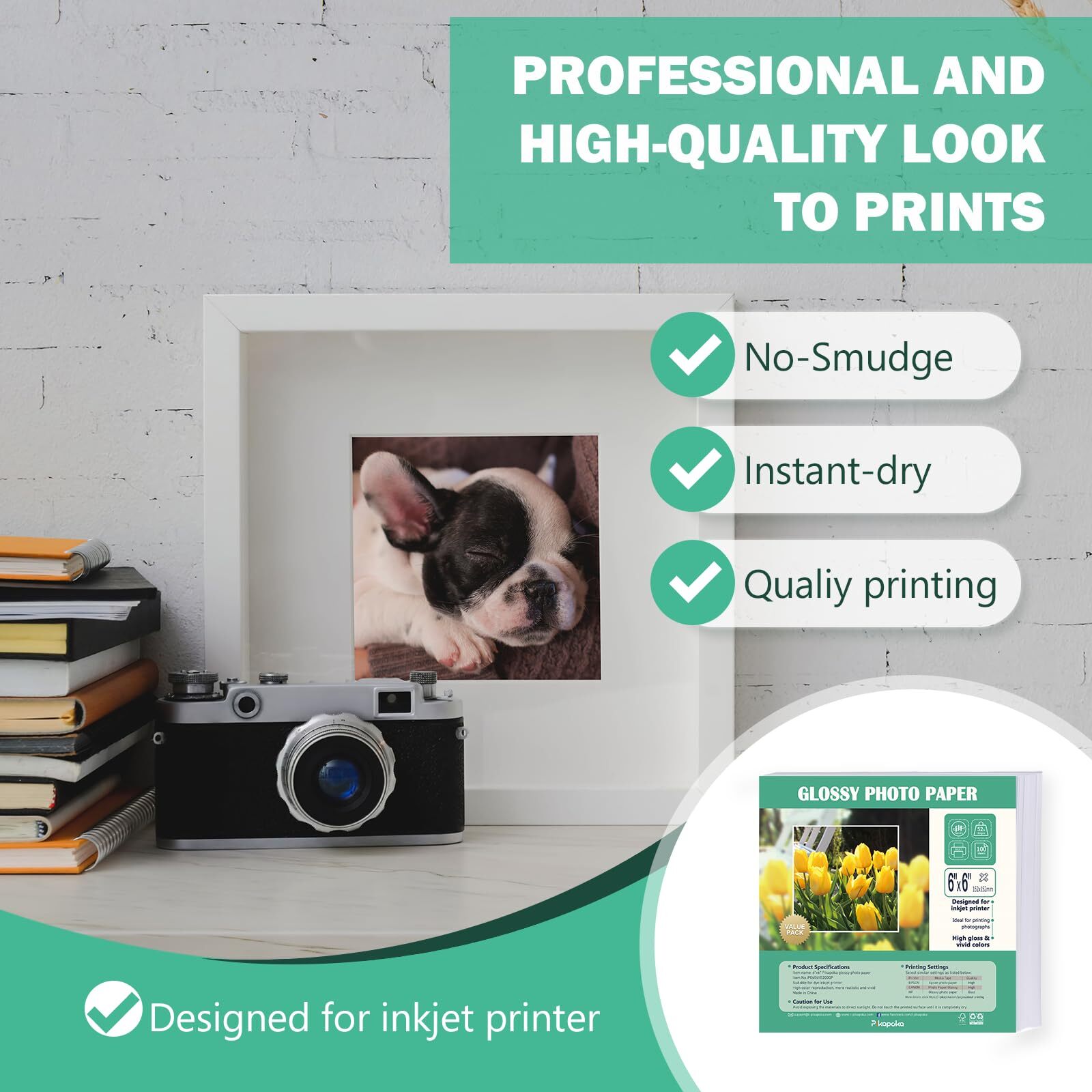 100 Pack 6×6 Glossy Photo Paper 52lb Square 200gsm Dye Inkjet Printer Set