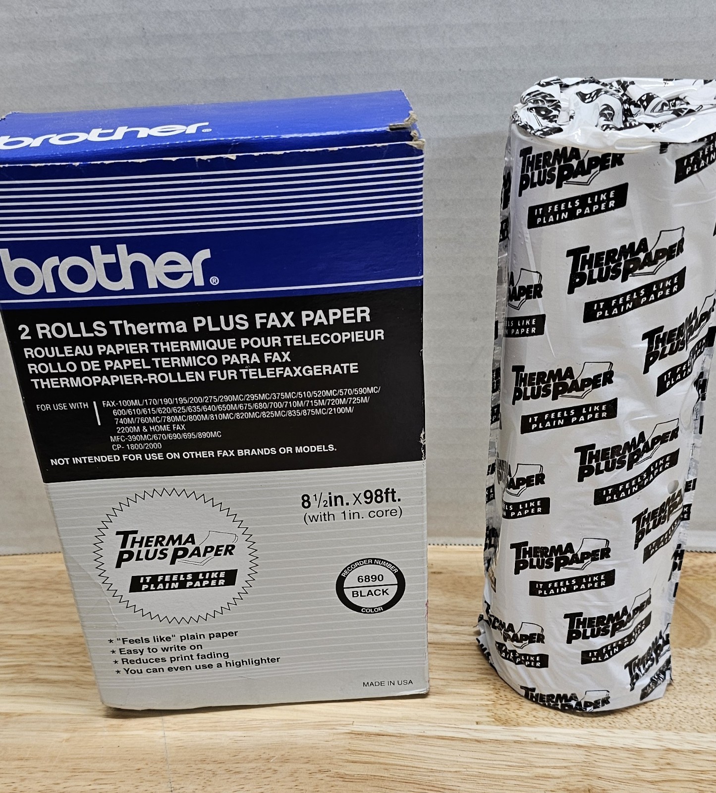1 Roll ONLY Brother Thermal Plus Fax Paper, #6890, 8-1/2 in X 98 ft, 1 in Core