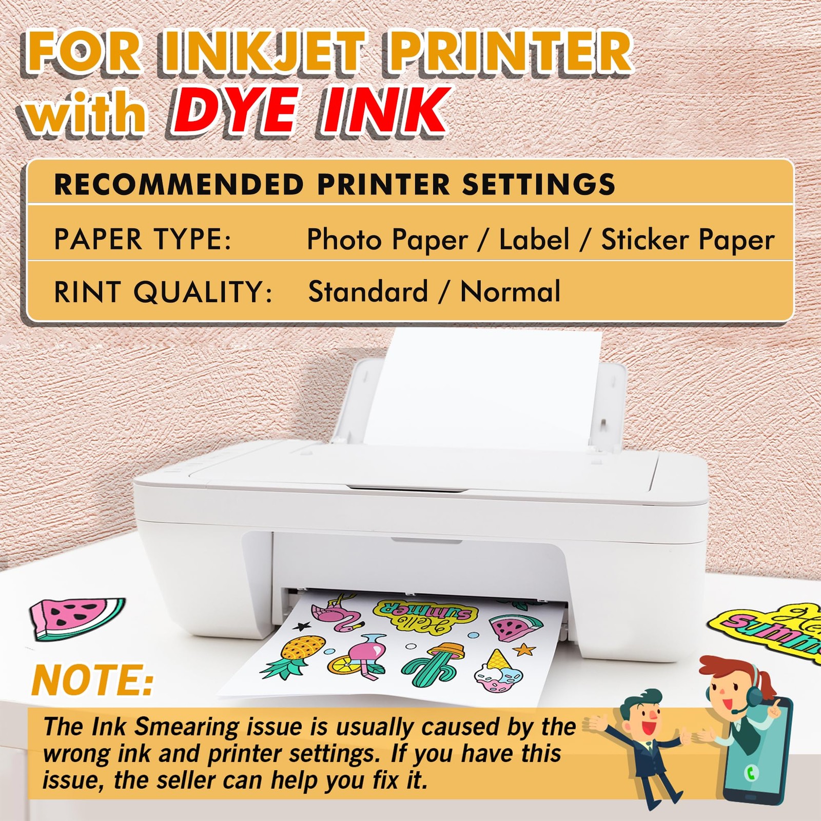 Sticker Paper Self-Adhesive Printable for Inkjet Printer 50 Sheets 8.5×11 White