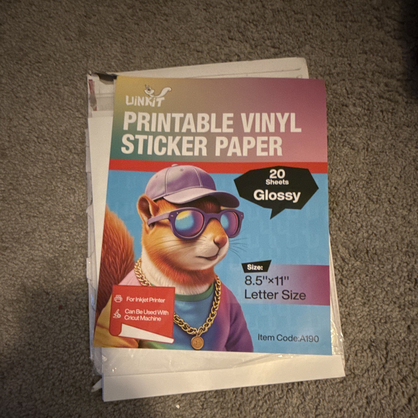 Winkit Sticker Paper Vinyl Glossy Letter 8.5×11 Sheets Inkjet Cricut A190
