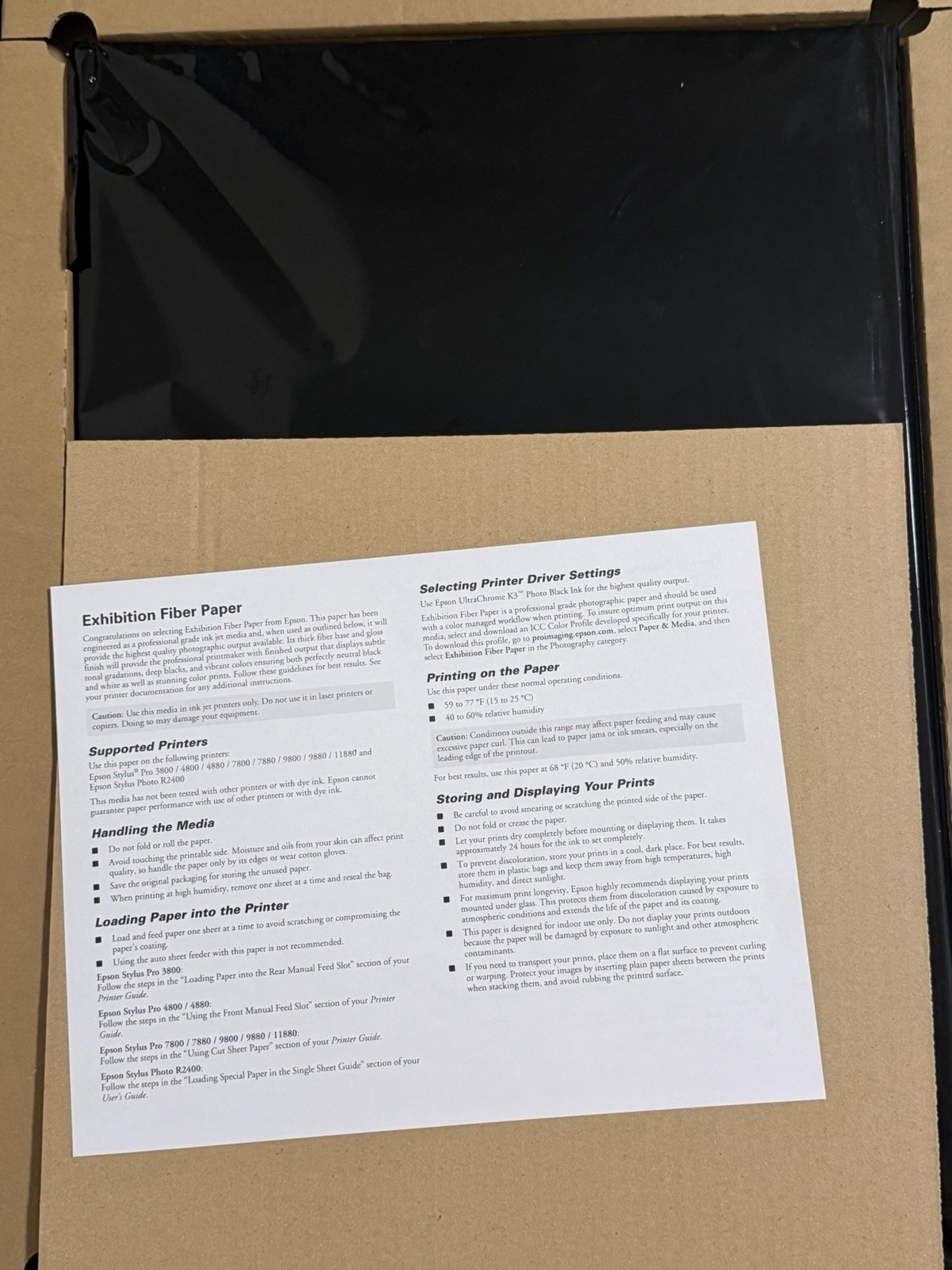 Epson Exhibition Fiber Paper 13×19 S045037 – full box = 25 Sheets