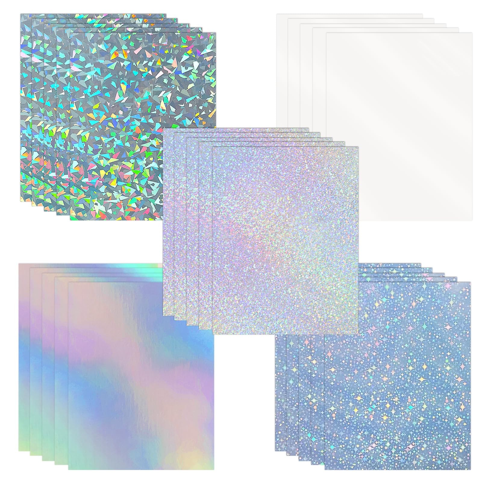 25 Sheets Holographic Sticker Paper A4, Mixed Patterns Printable Vinyl Sticke…