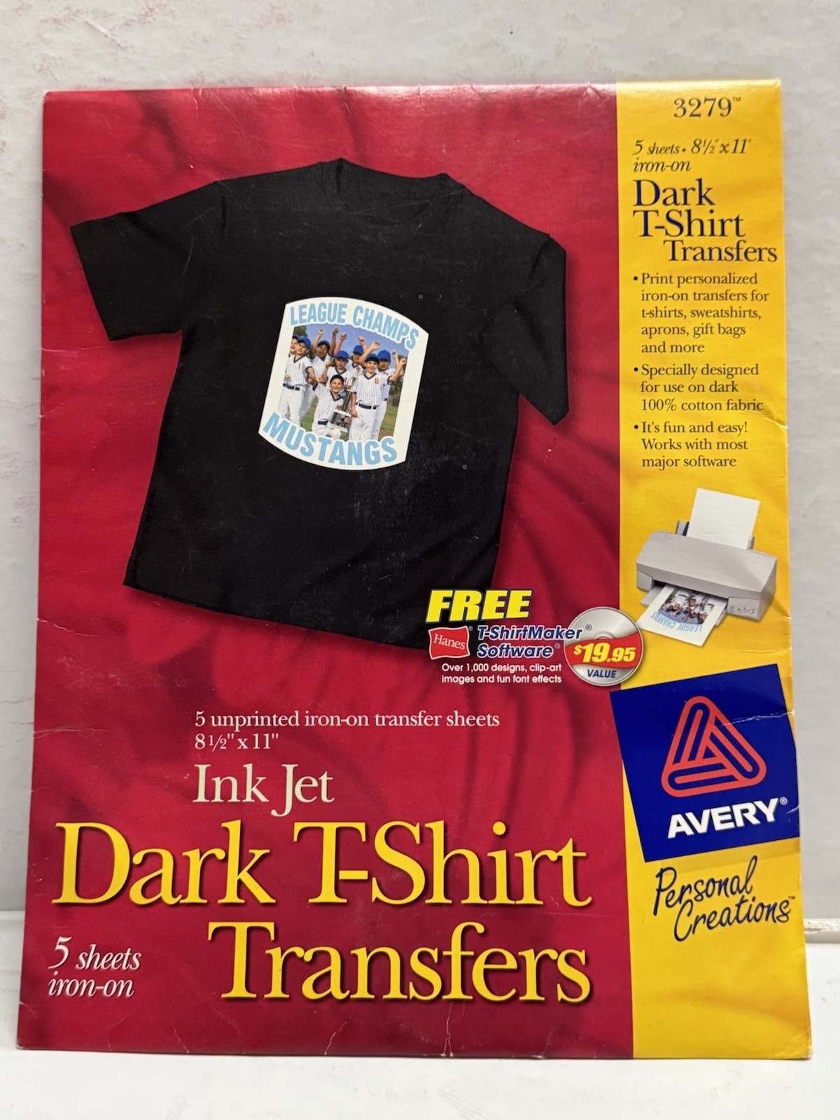 Avery 3279 Printable T-Shirt Iron-On Transfers Dark Fabrics Inkjet 8.5”x11”