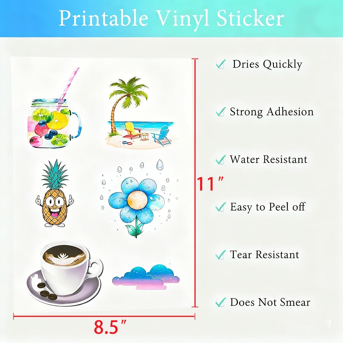 8.5″ x 11″ White Matte Adhesive – 20 Sheets Waterproof PP Synthetic for Inkje…