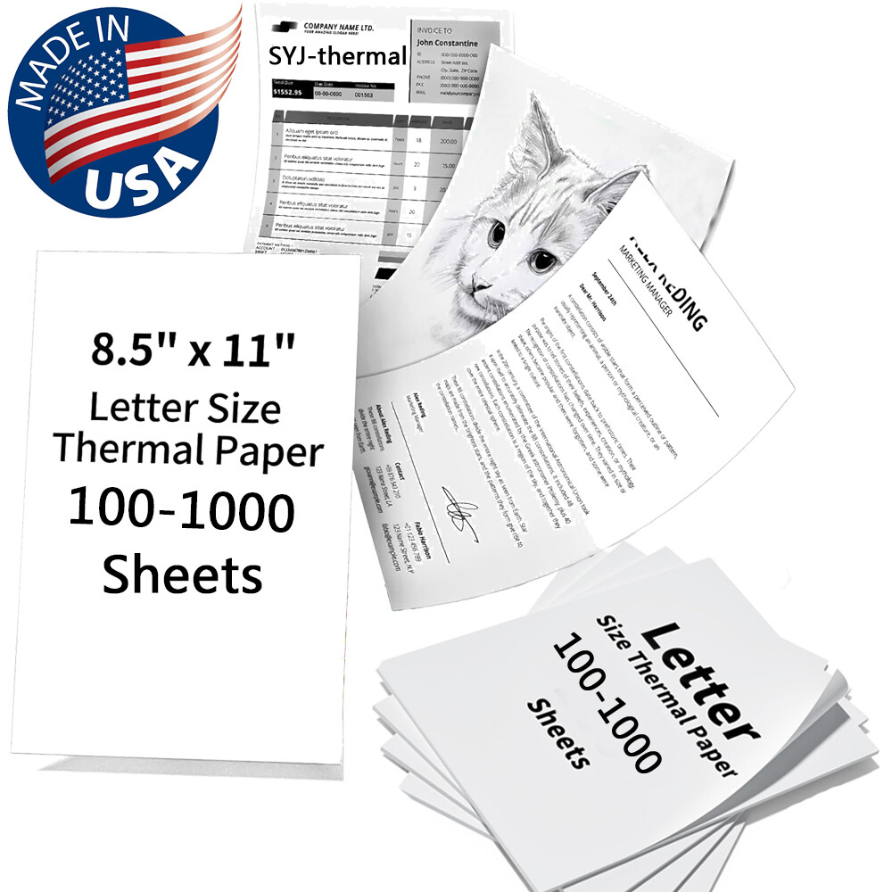 100-1000Sheets 8.5″x11″A4 Thermal Paper US Letter Size for M08F M834 MT800 PJ762
