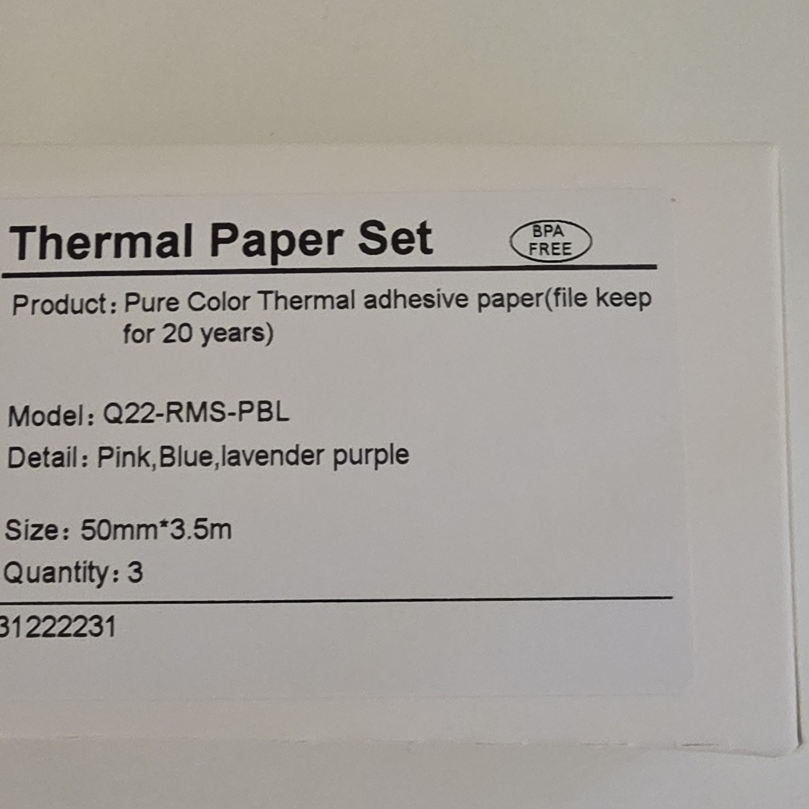 Phomemo Thermal Printer Paper Set Q22-RMS-PBL 50mm x 3.5m Pink Blue Lavender