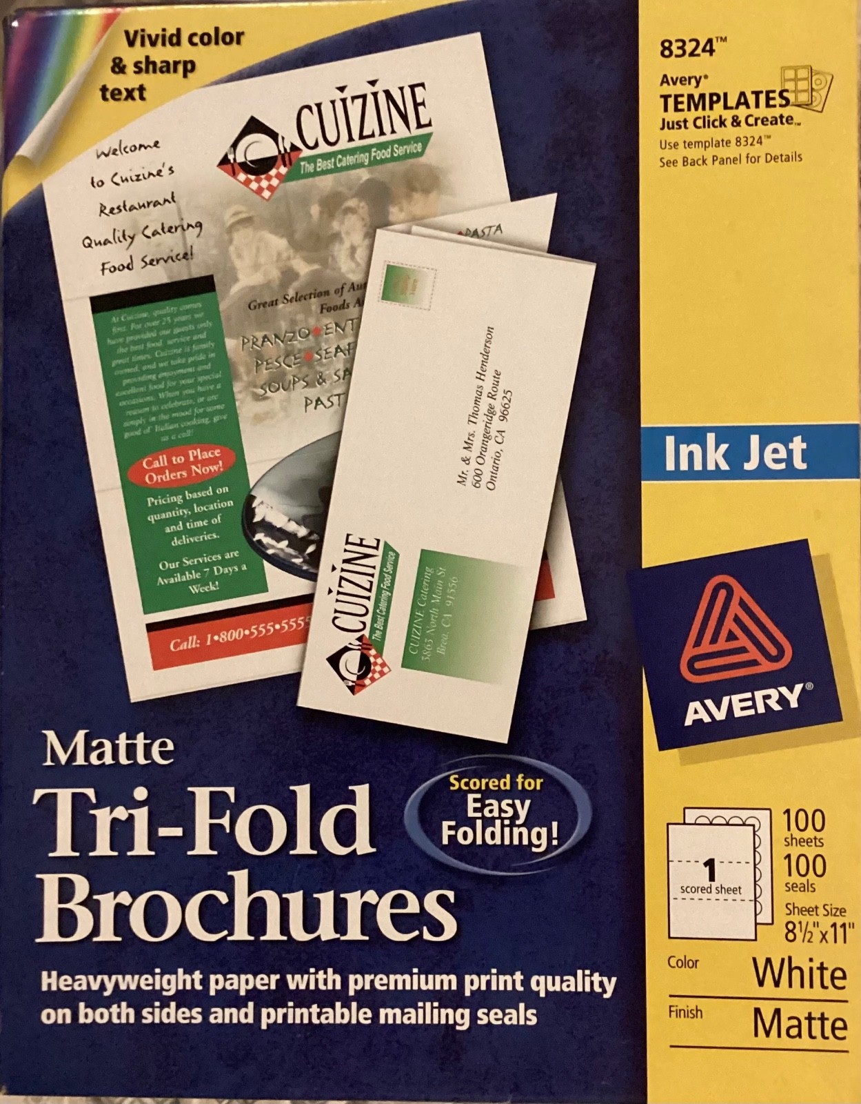 Avery 8324 Tri-Fold Brochures with Mailing Seals Inkjet 100 Sheets New Sealed