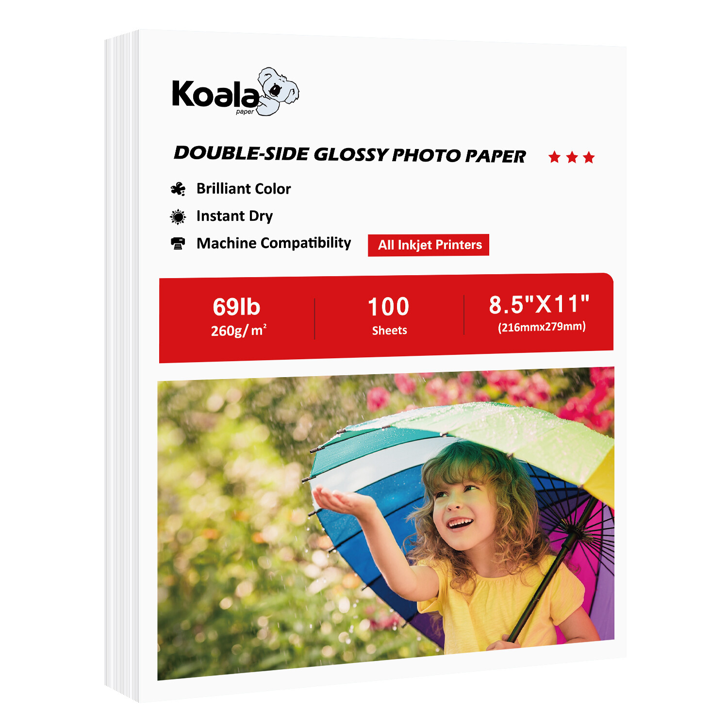 Lot Koala Double Sided Photo Paper 8.5×11 69lb Thick for Inkjet / Laser Printers