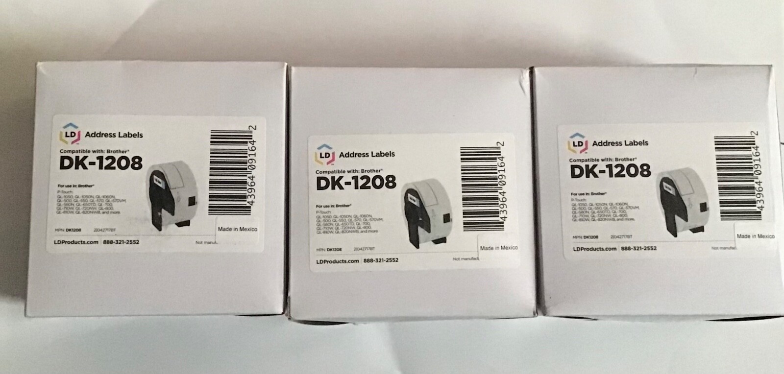 Lot of 3 LD Compatible Brother DK-1208 Address Labels / 1.4 in x 3.5 in