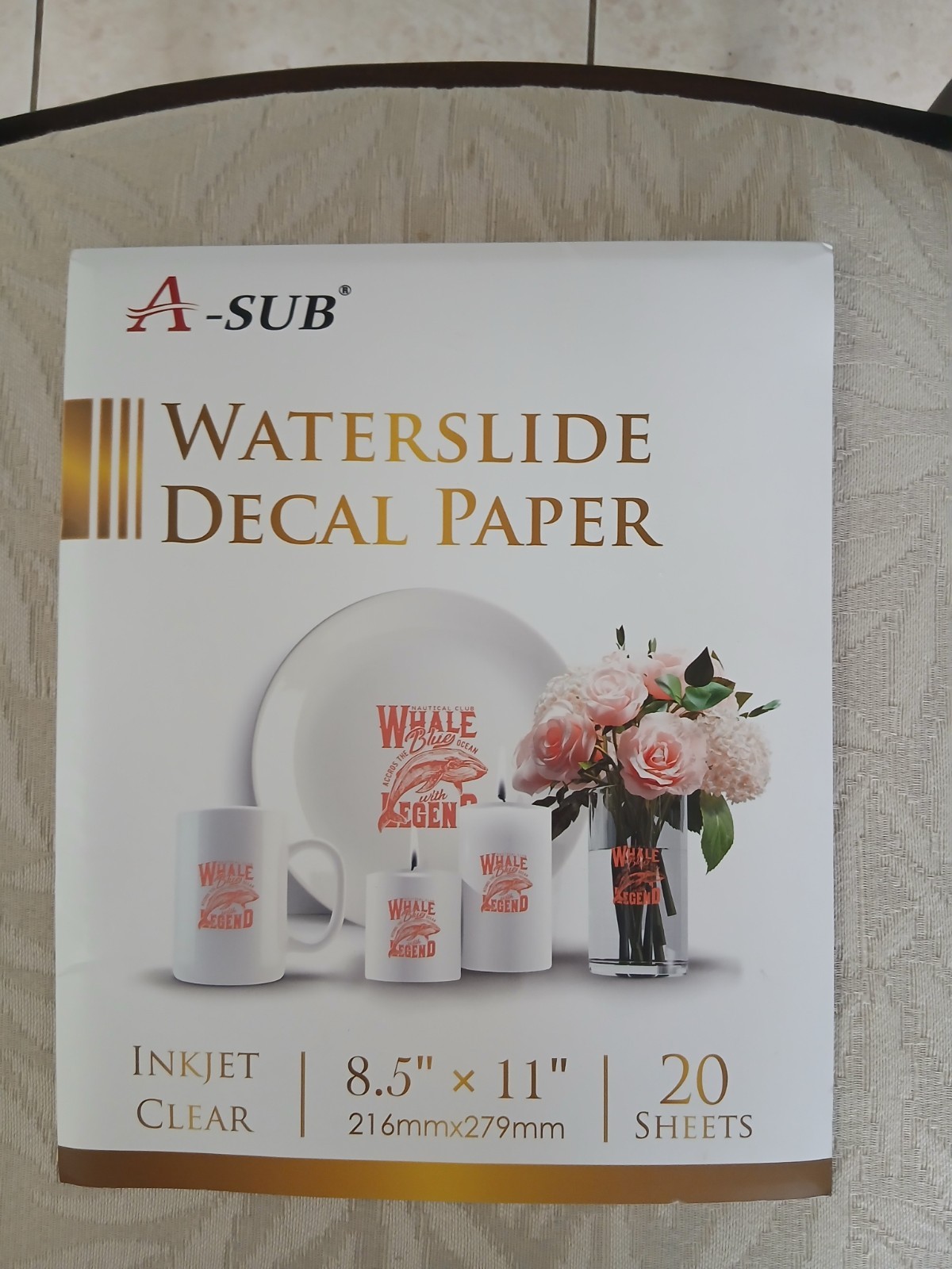A-SUB Waterslide Decal Paper Inkjet Clear 8.5×11 Water Slide Transfer 20 Sheets