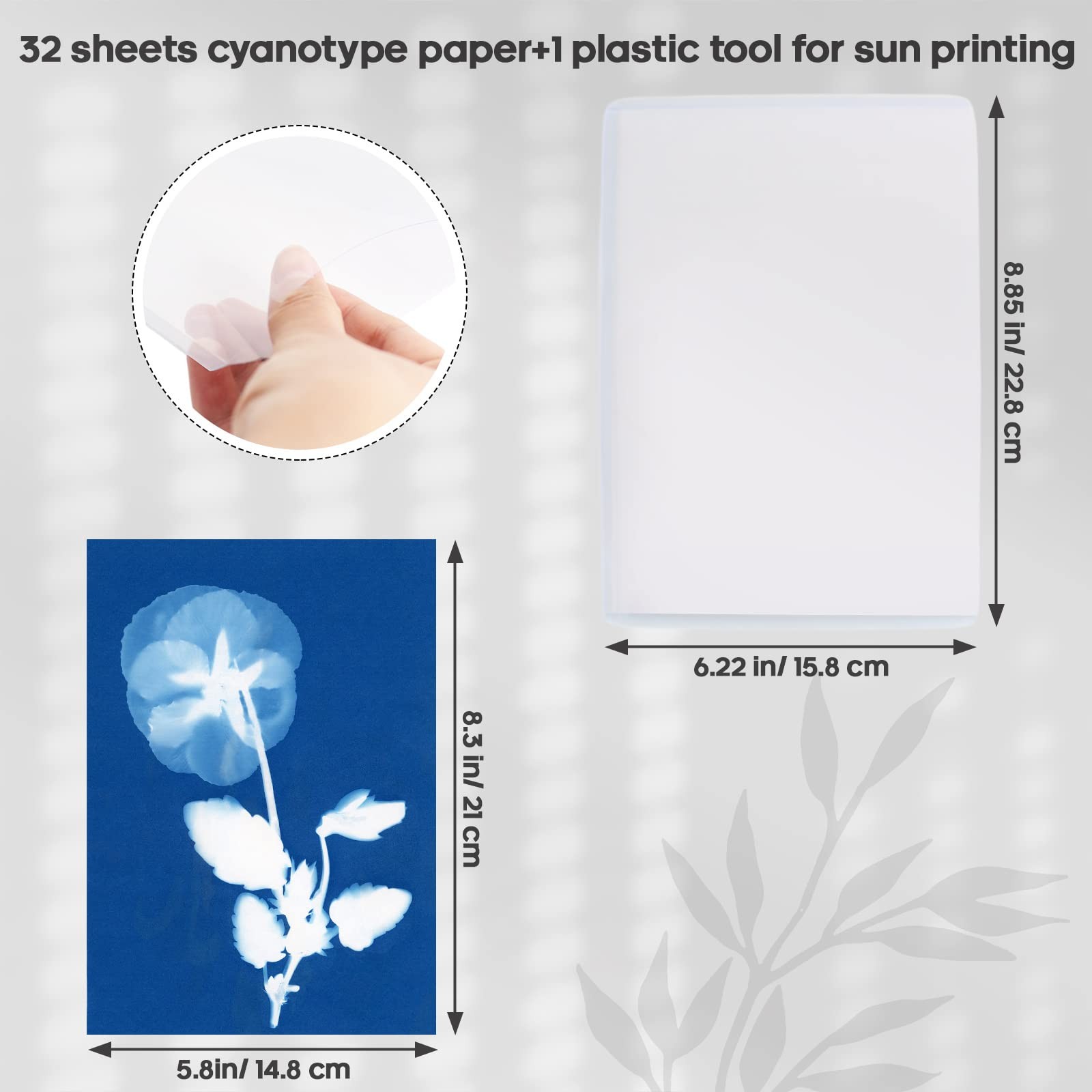 AIQINHU Sun Print Paper Cyanotype Paper Kit, 32 Sheets Sun Art Paper with 1 Plas