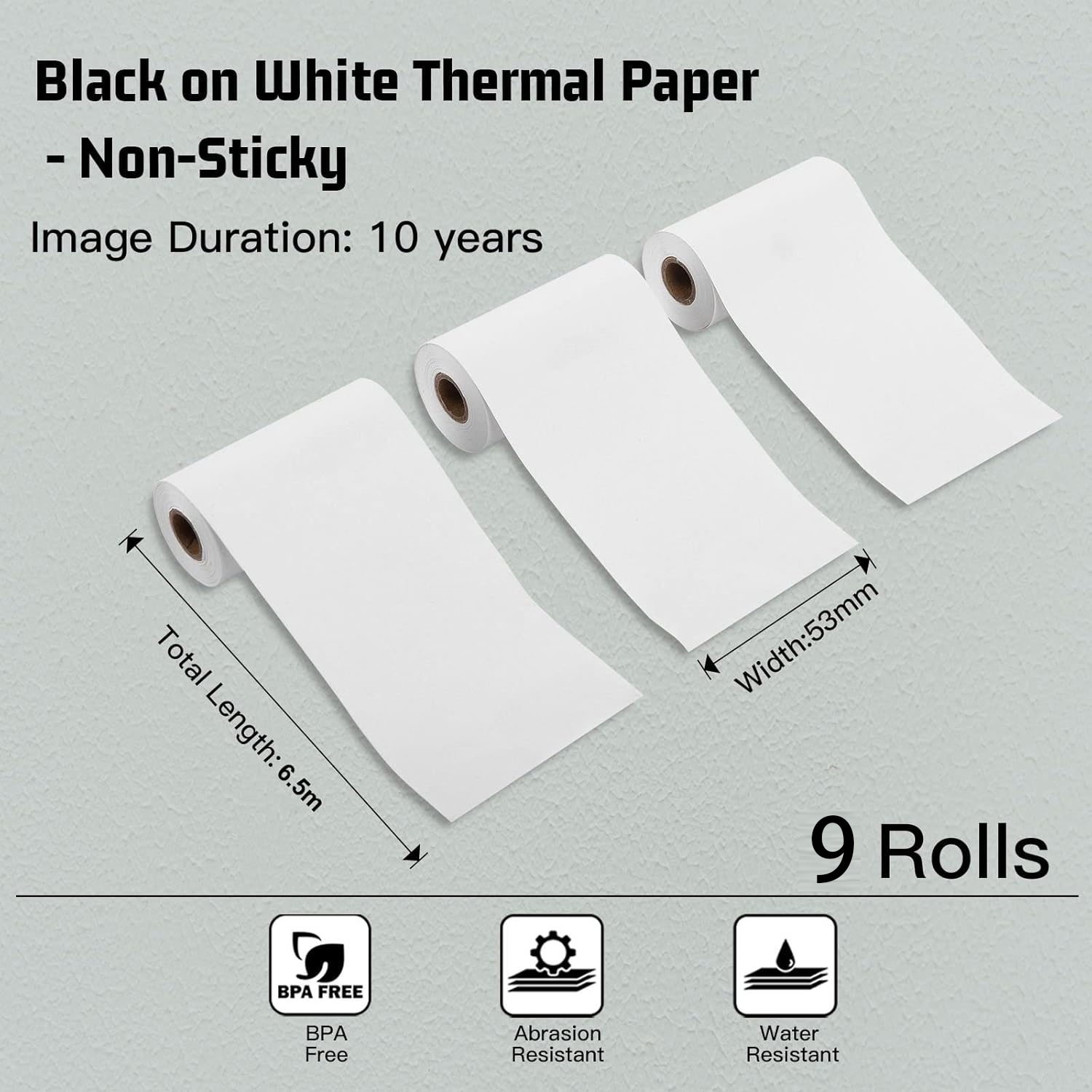[9 Roll ]Phomemo T02 Q02 Non-Adhesive Thermal Papers Long-Lasting 53mm paper