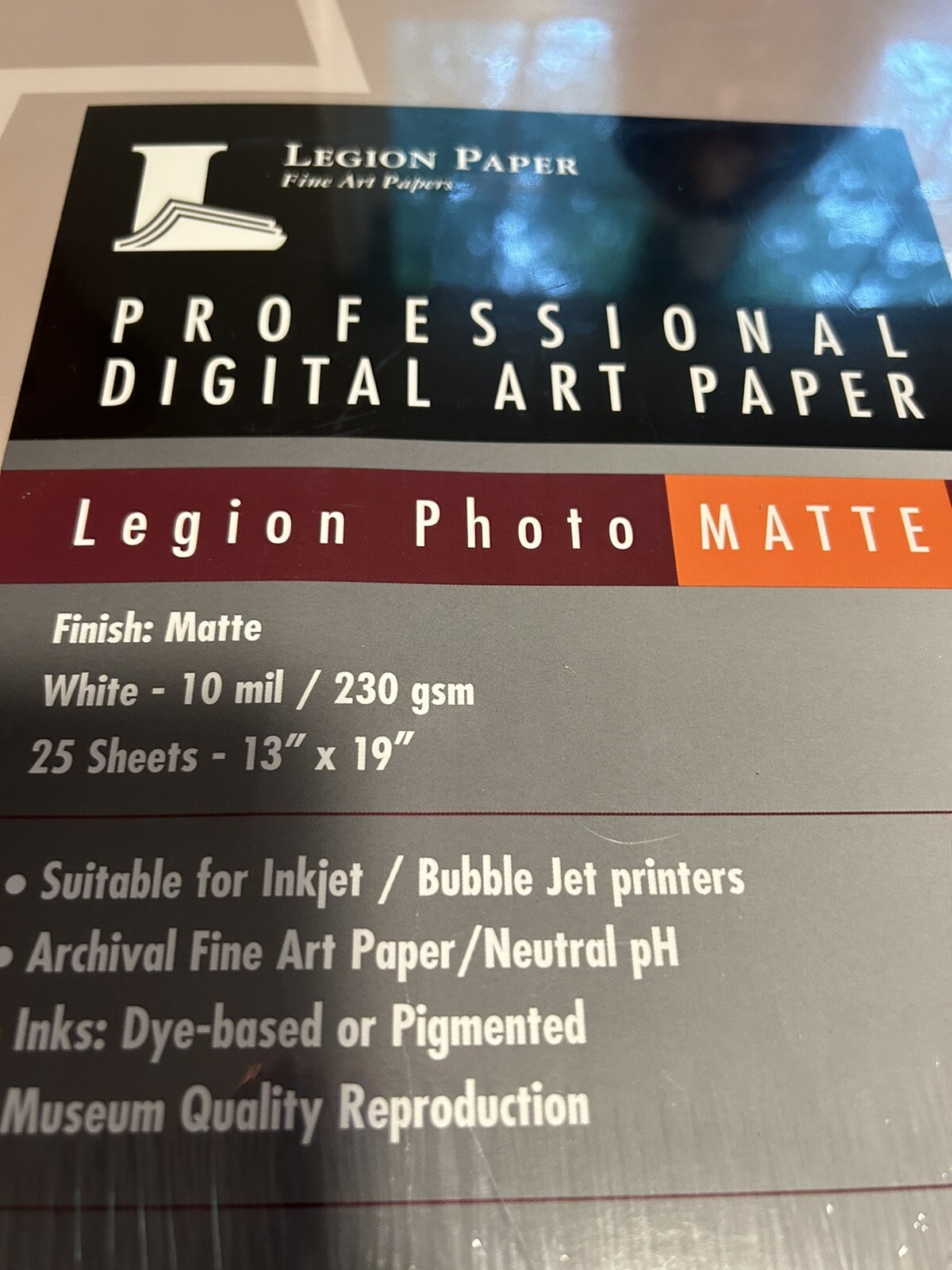 Legion Professional Digital Fine Art Paper Matte Archival Ink Jet, 13×19, 25shts
