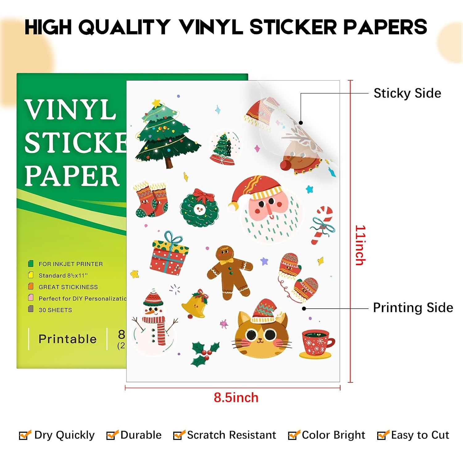 30 Sheets Clear Vinyl Printable Sticker Paper for Inkjet Printers Premium Vinyl