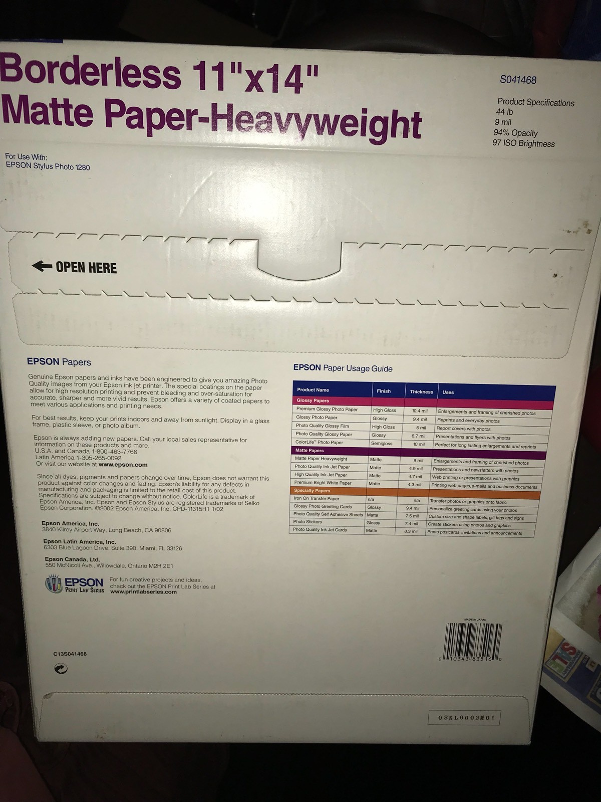 Epson Premium Matte Presentation Paper, 45 lbs, 11 x 14, 50 SheetsPer Pack – …