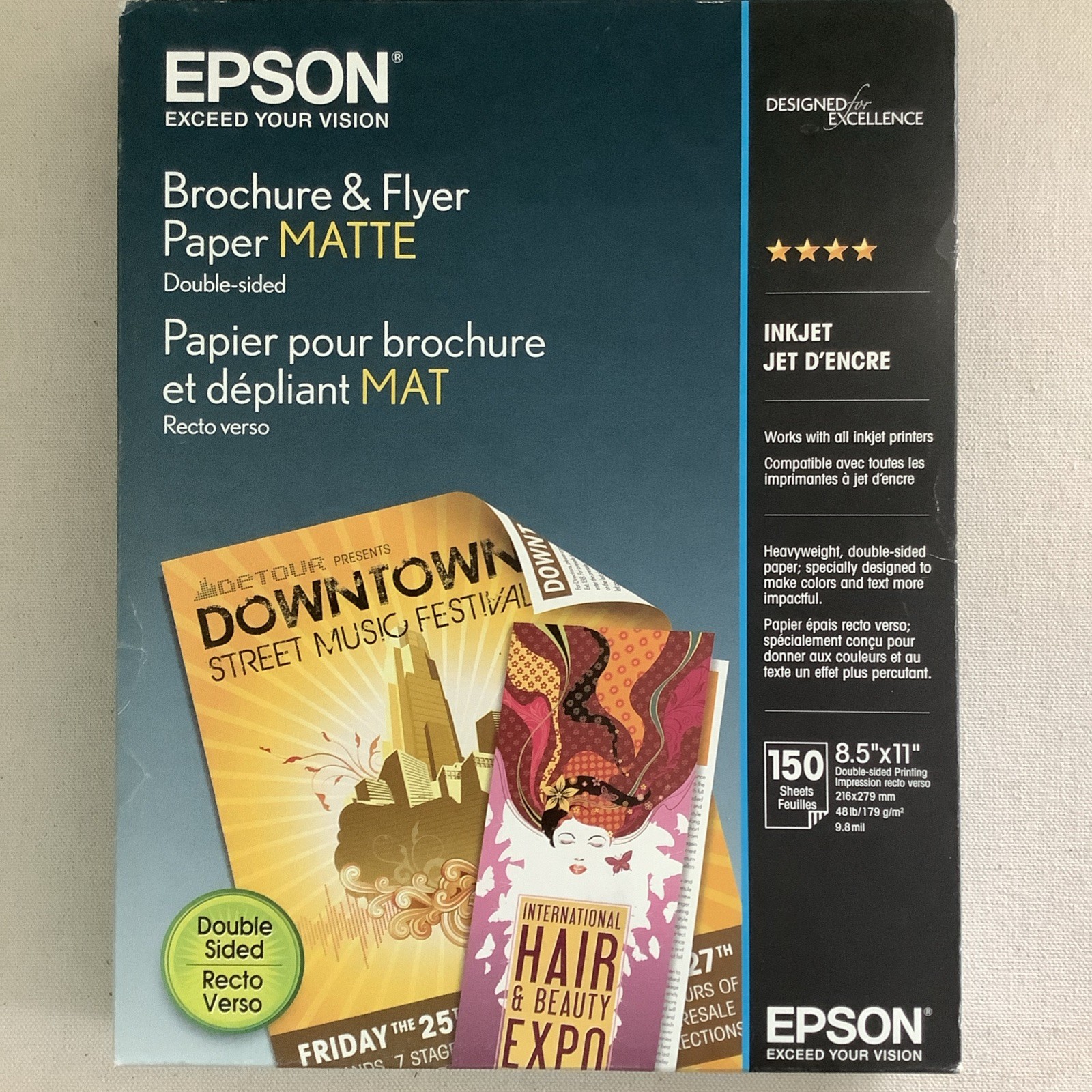 EPSON Brochure & Flyer Paper Matte 8.5×11″ for all Inkjet Printers Double Sided