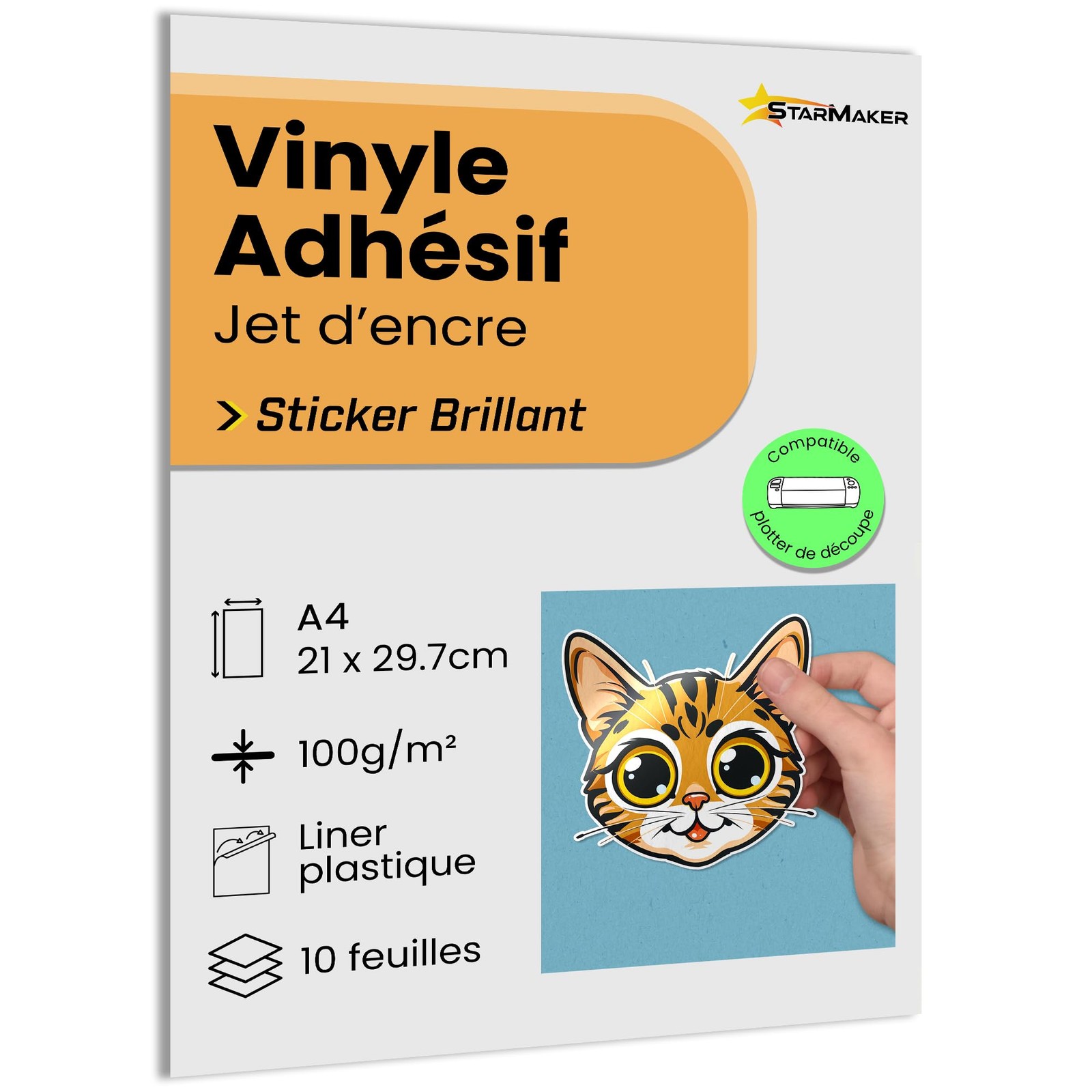 10 Sheets A4 Glossy Vinyl Sticker Sheet with Plastic Liner Printable S…