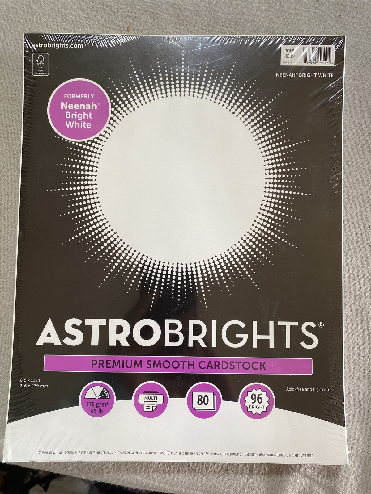NEW Astrobrights Neenah White 8.5″ x 11″ 65lb White 80 Sheets I