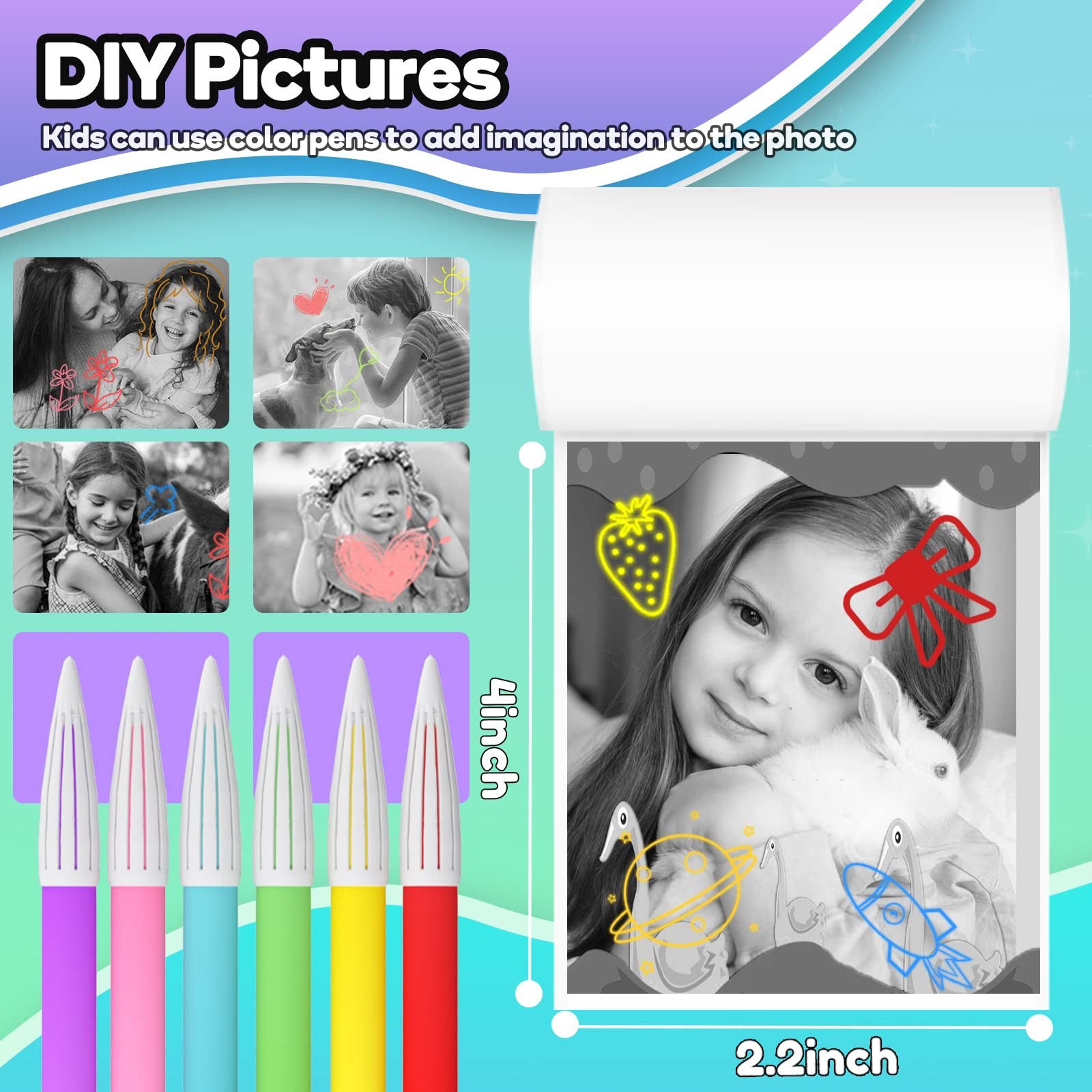 Printer Paper,6 Rolls for Kids Instant Print Camera,HD Printing 6