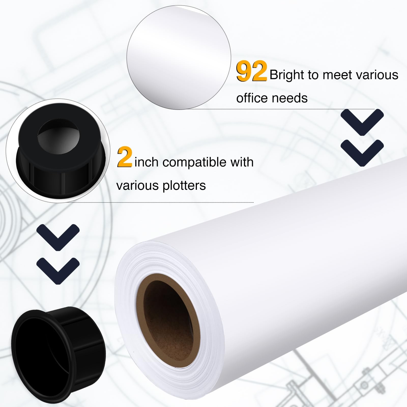 Wide Format Paper,4 Rolls Plotter Paper 36 In x 150 Ft, CAD Bond Rolls,20lb,B…