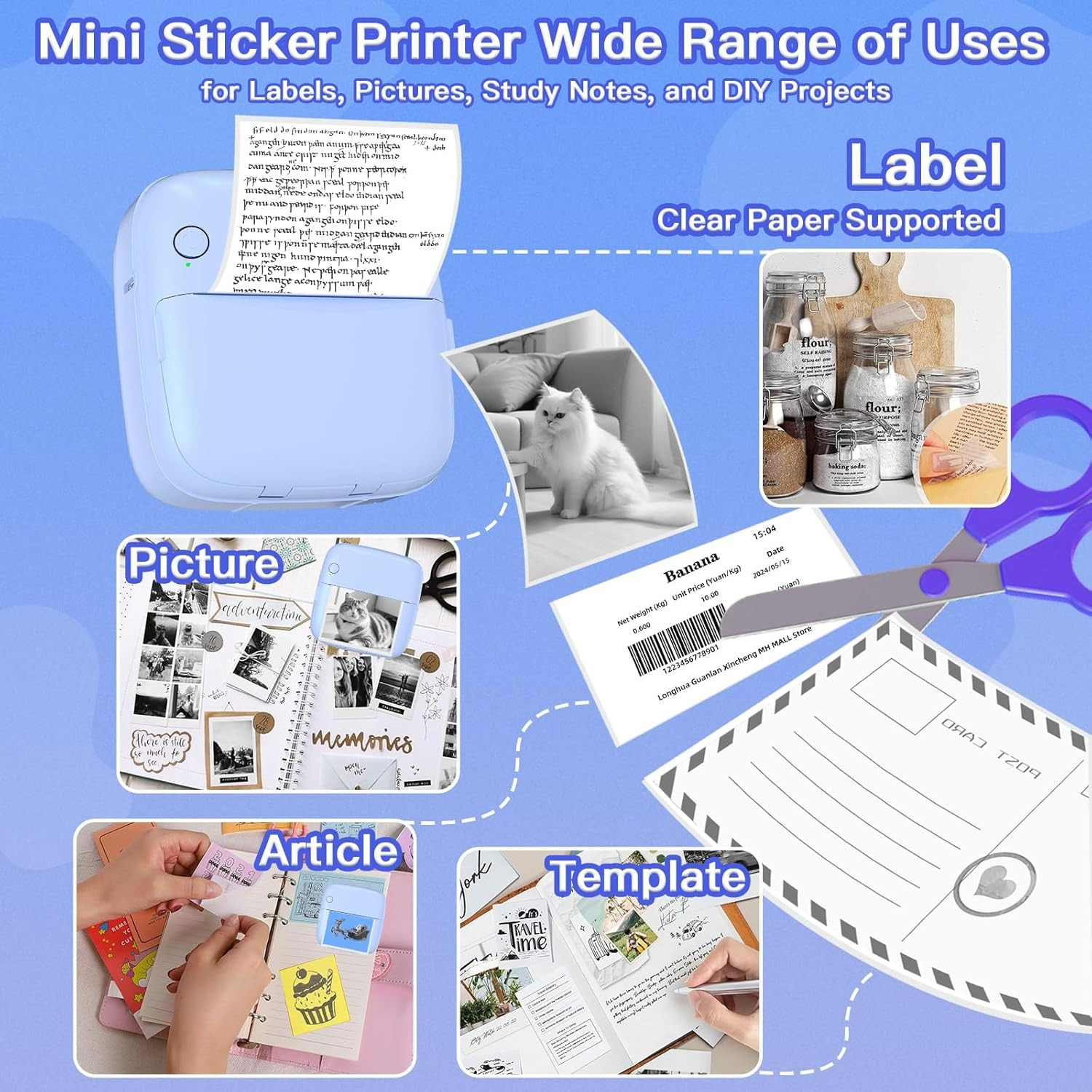 Lebt Sticker Printer Print Pod with 6 Rolls Sticker Paper, Seven Color Lighting