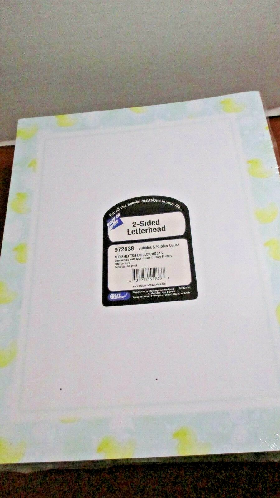 MASTERPIECE STUDIOS~2 Sided LETTERHEAD RUBBER DUCKS BUBBLE 100 Sheets PAPER