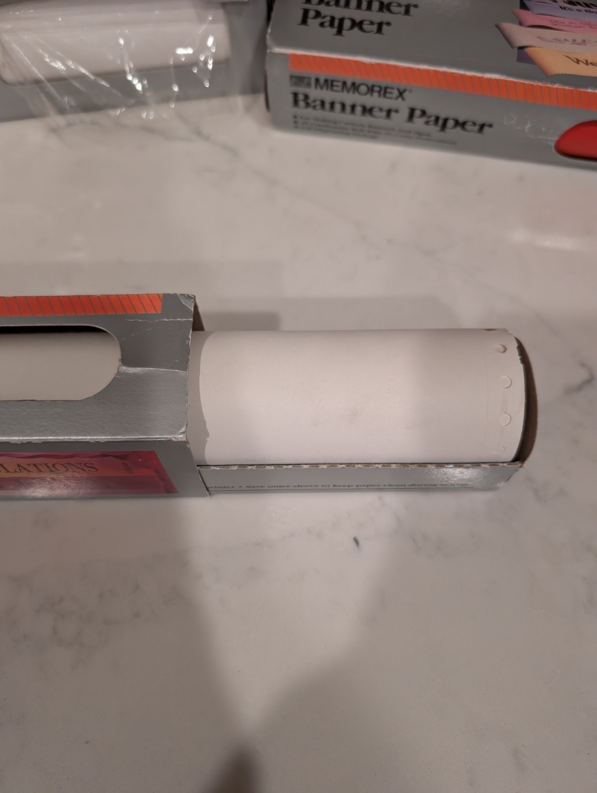 Memorex Banner Paper 4 Rolls White & Red 45′ Continuous Roll Dot Matrix Printer