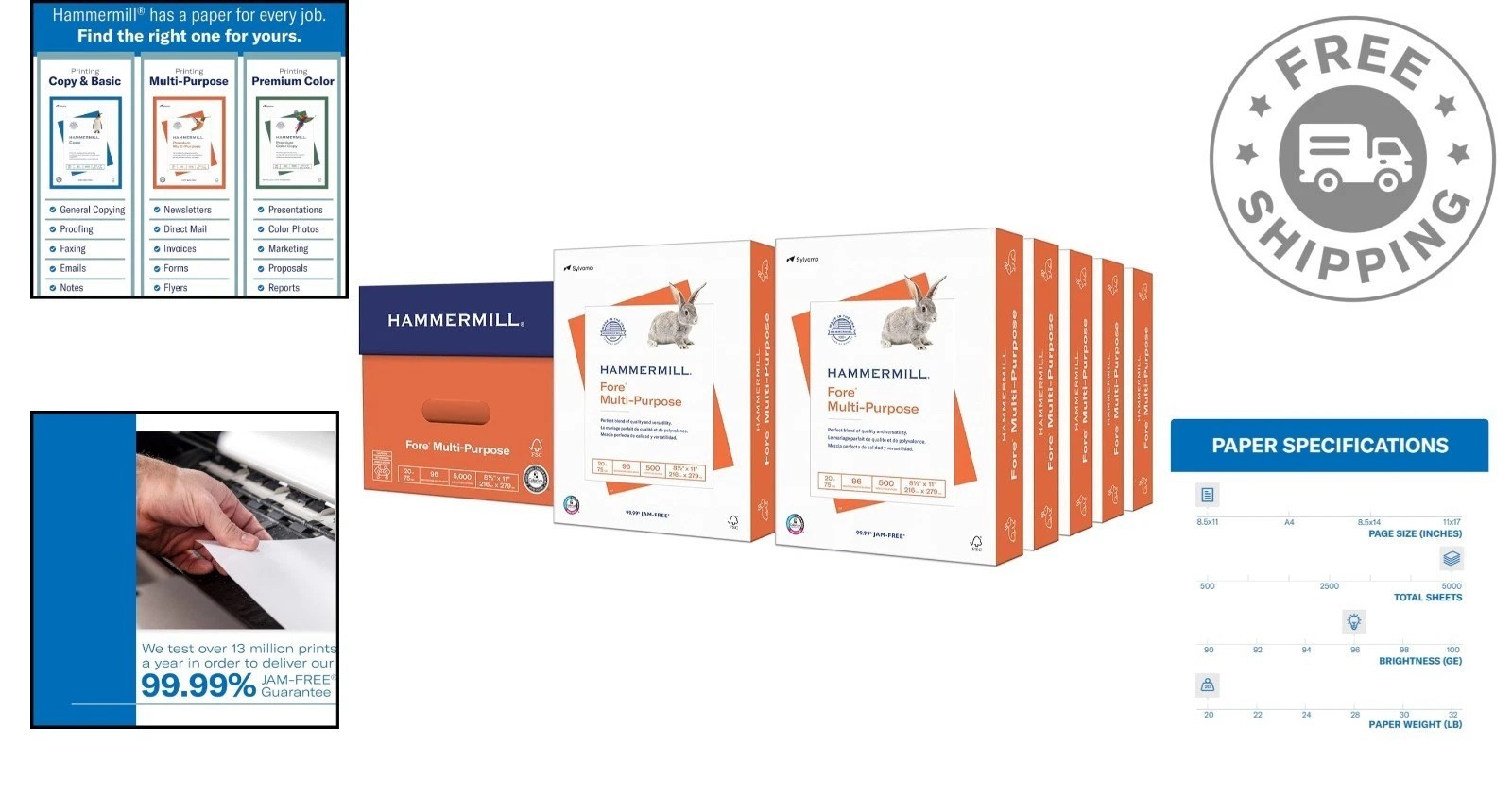 Sustainable 20 lb Copy Paper – 5000 Sheets, 96 Bright, Reliable for All Printers