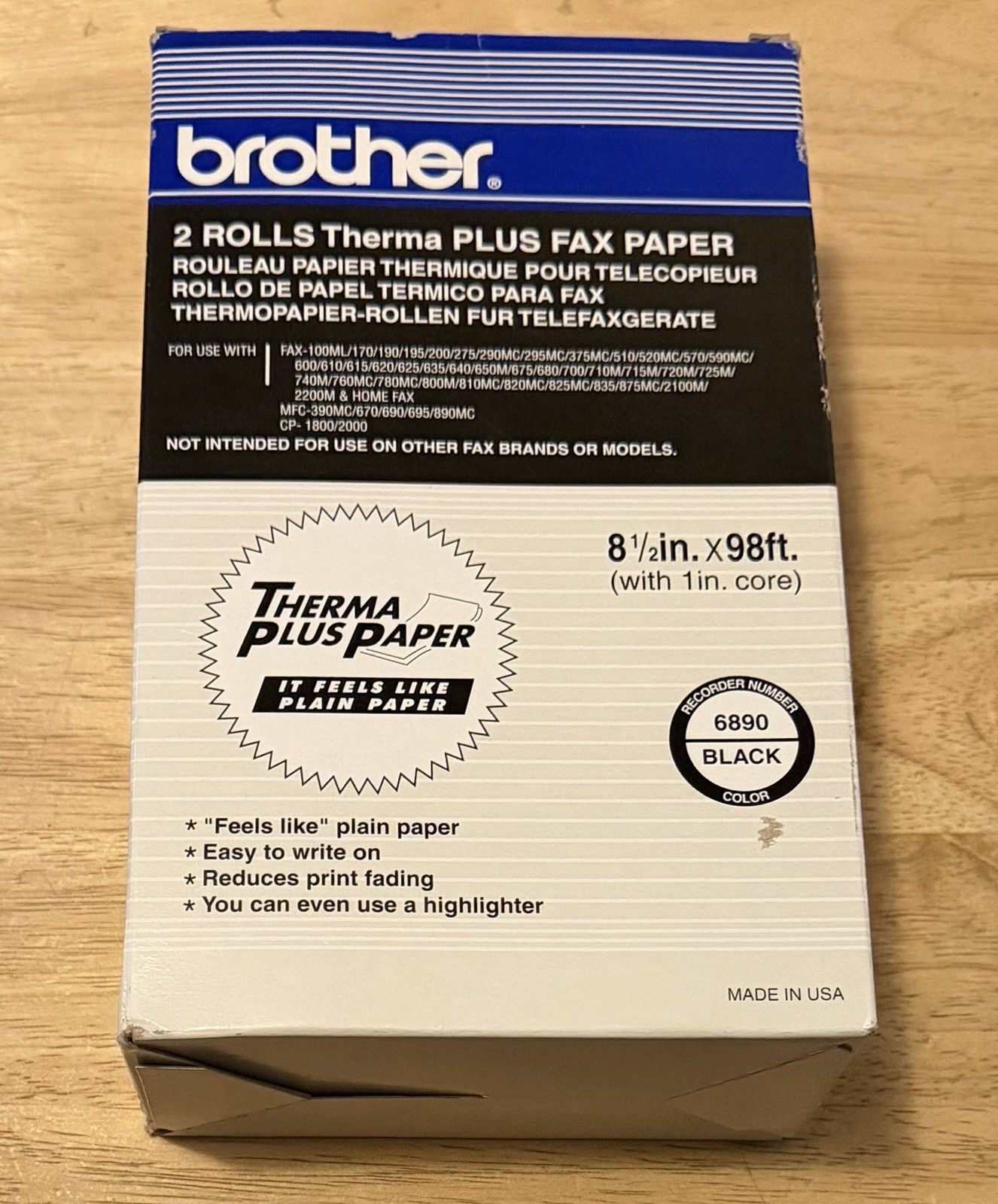 Brother Thermal Plus Fax Paper 2 Rolls 6890 8-1/2 in X 98 ft 1 in Core, OEM