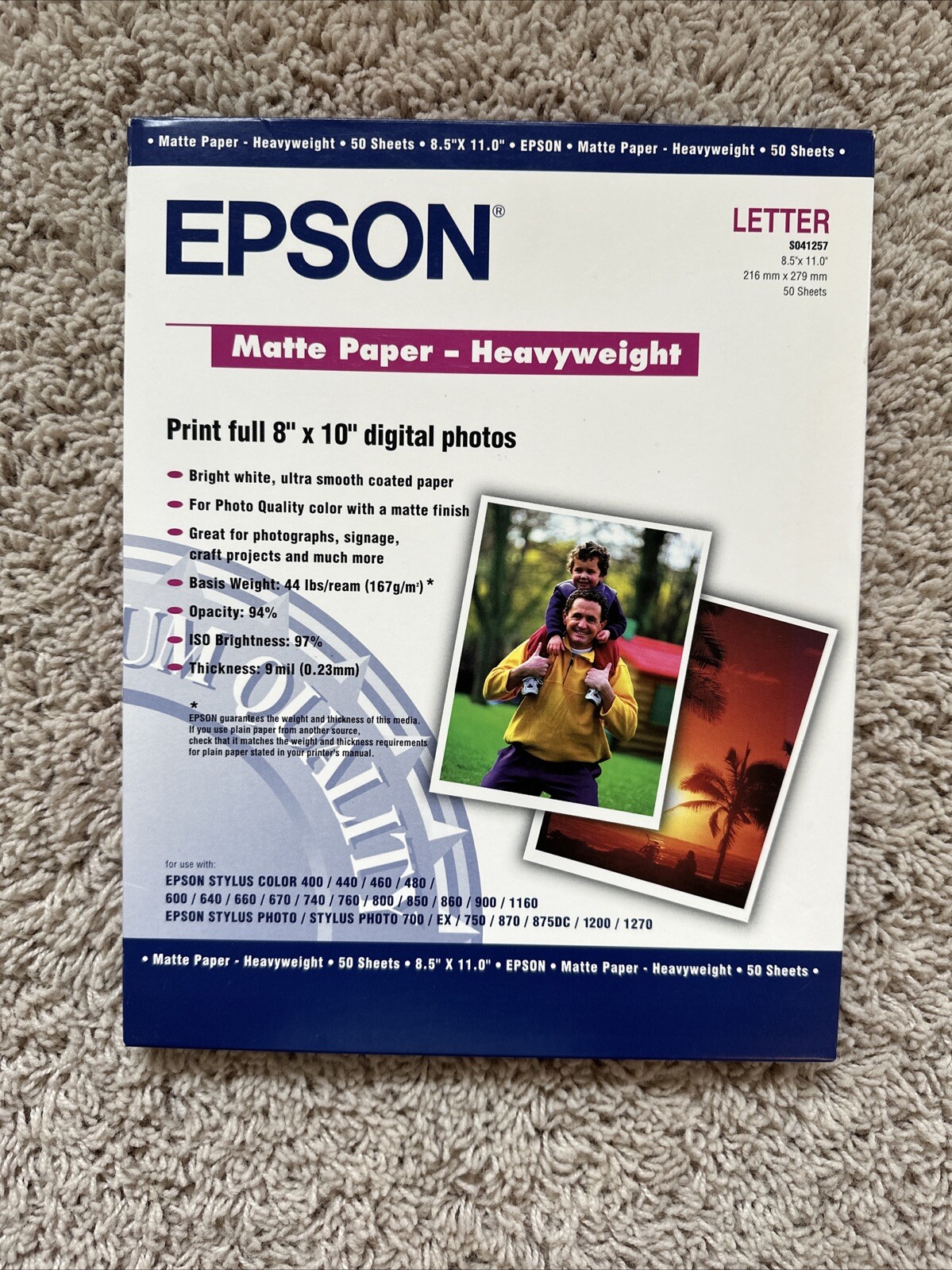 Epson S041257 Matte Paper Heavyweight Letter 8.5″ X 11″ – 50 Sheets