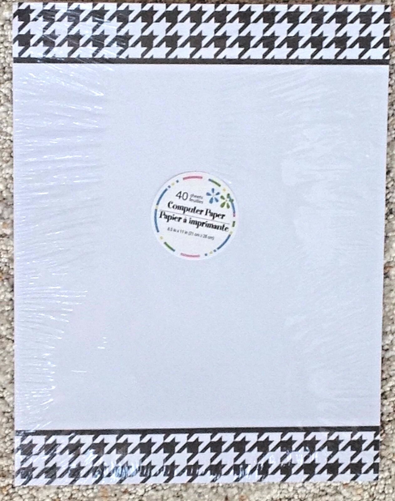Computer Print Paper Package 40 Sheets White Black Houndstooth Border 8.5×11