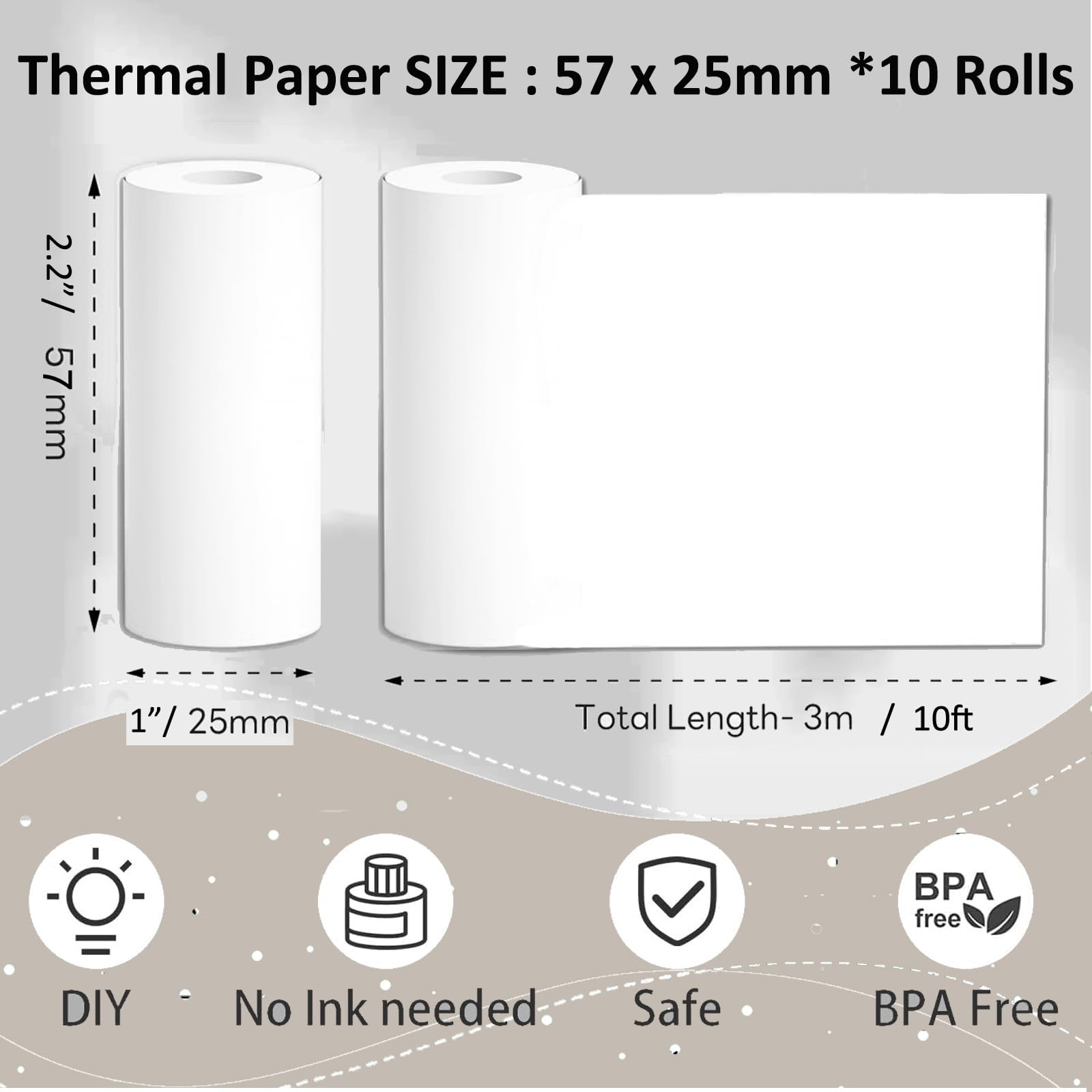 10 Rolls Mini Thermal Printer Paper, 57 X 25mm Sticker Paper for Most Kids In…